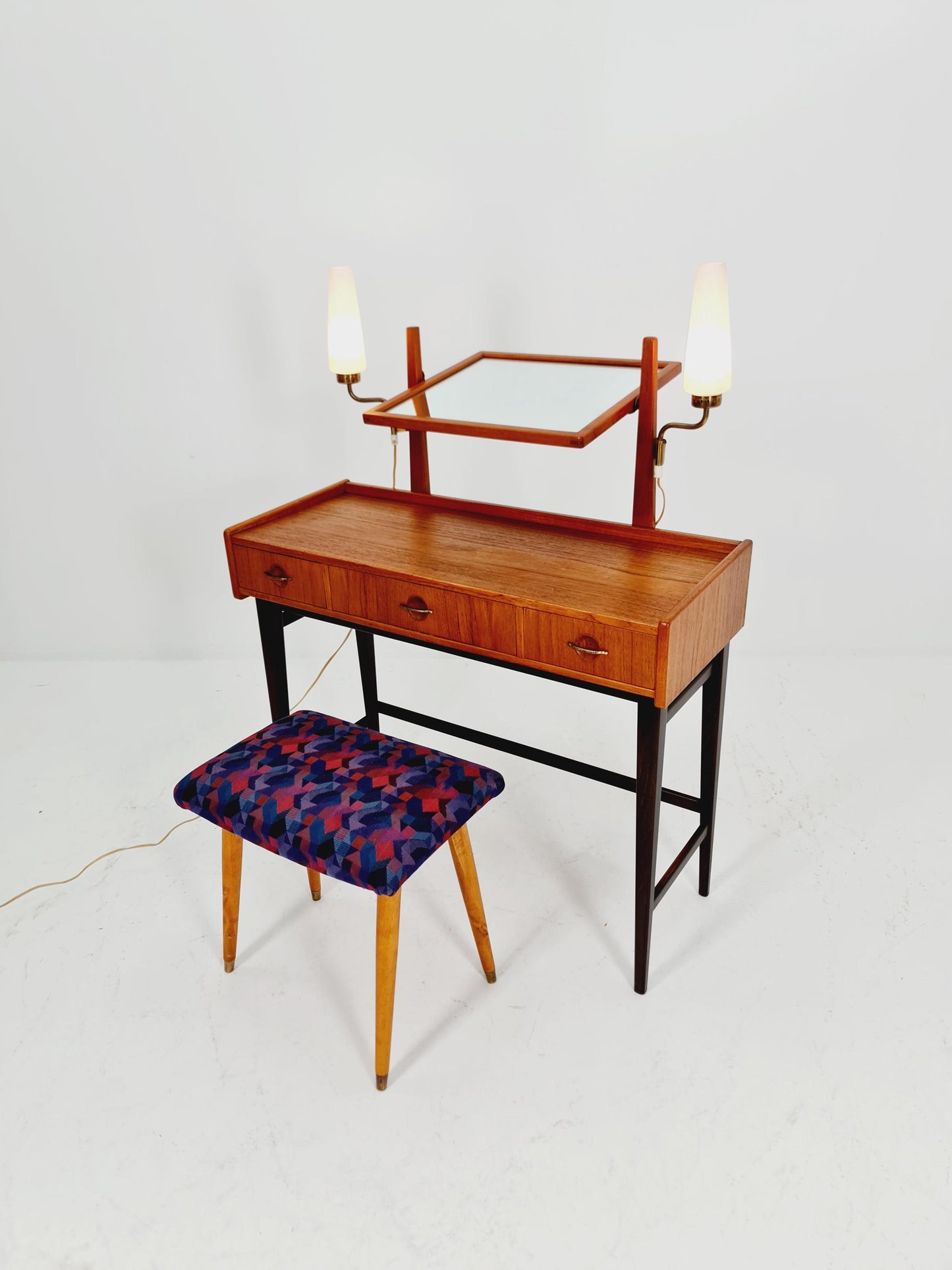 Mid Century Modern Danish Teak vanity table with stool make up table by Fröseke for AB nybrofabriken, 1960s