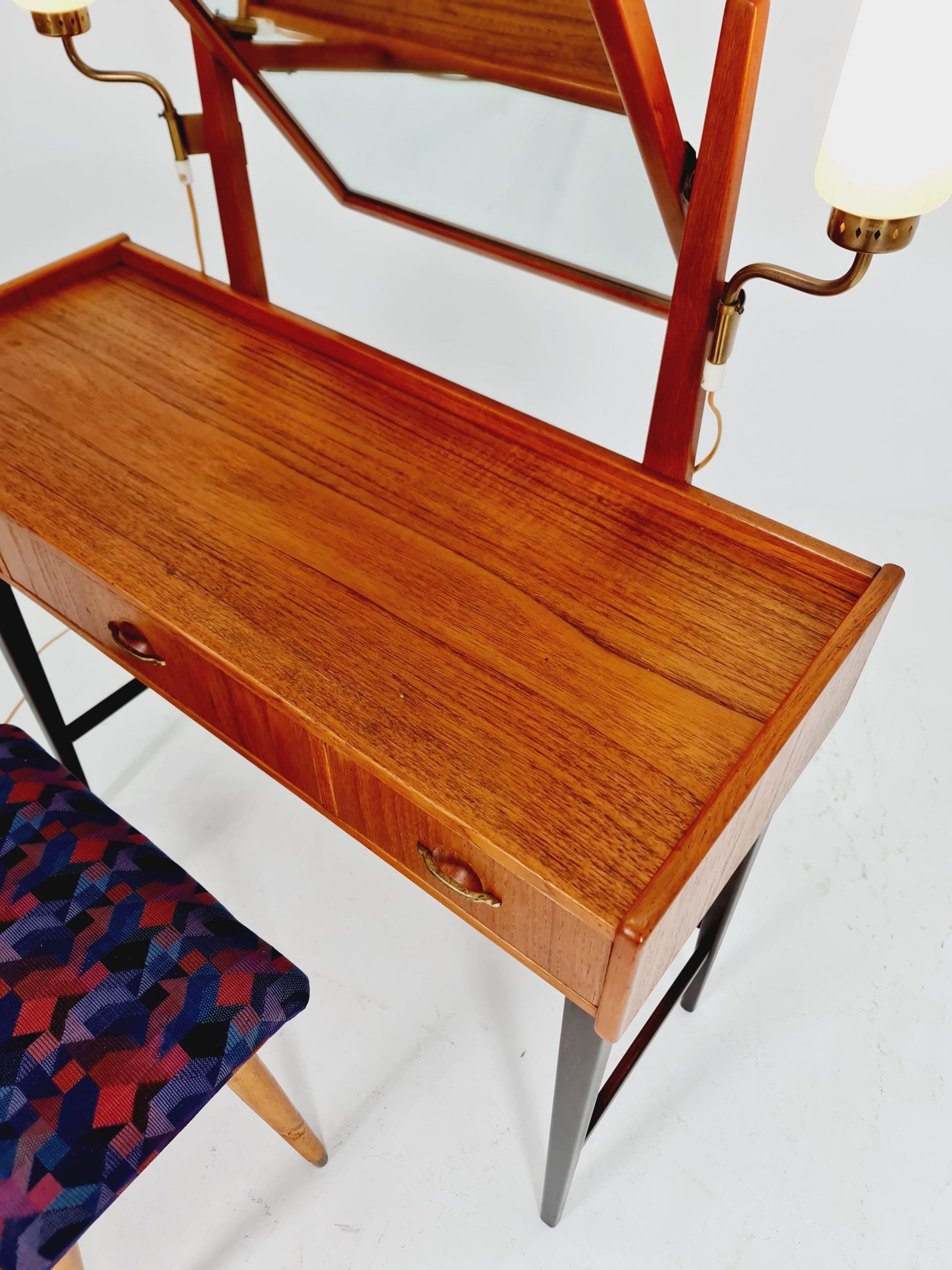 Mid Century Modern Danish Teak vanity table with stool make up table by Fröseke for AB nybrofabriken, 1960s