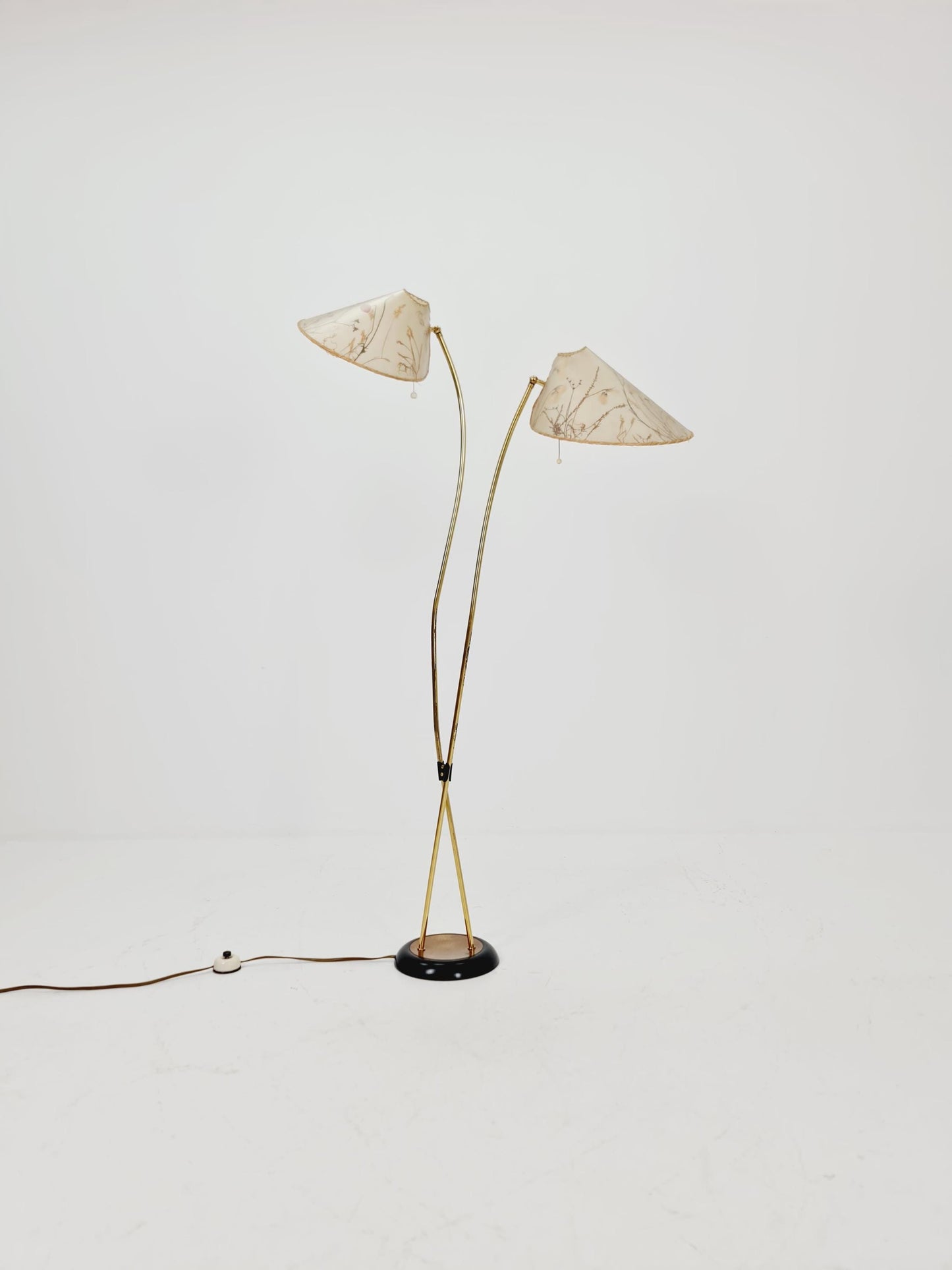 German Modern flex arms brass floor lamp, tütenlampe, 1950s