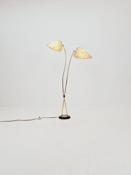German Modern flex arms brass floor lamp, tütenlampe, 1950s