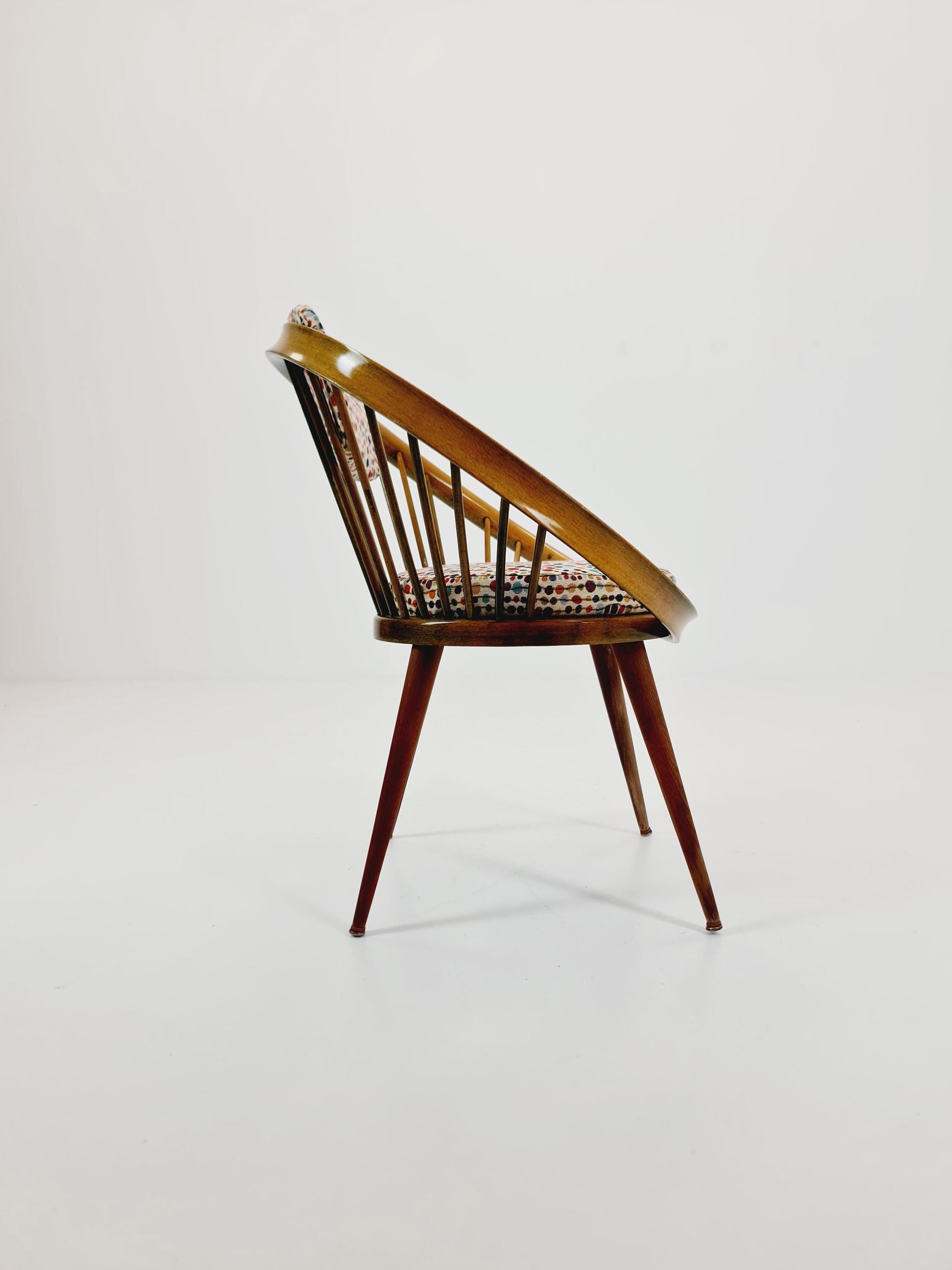 Mid-Century Modern Swedish Circlechair with Colorful Upholstery Design by Yngve Eksröm for Swedes ,1950s