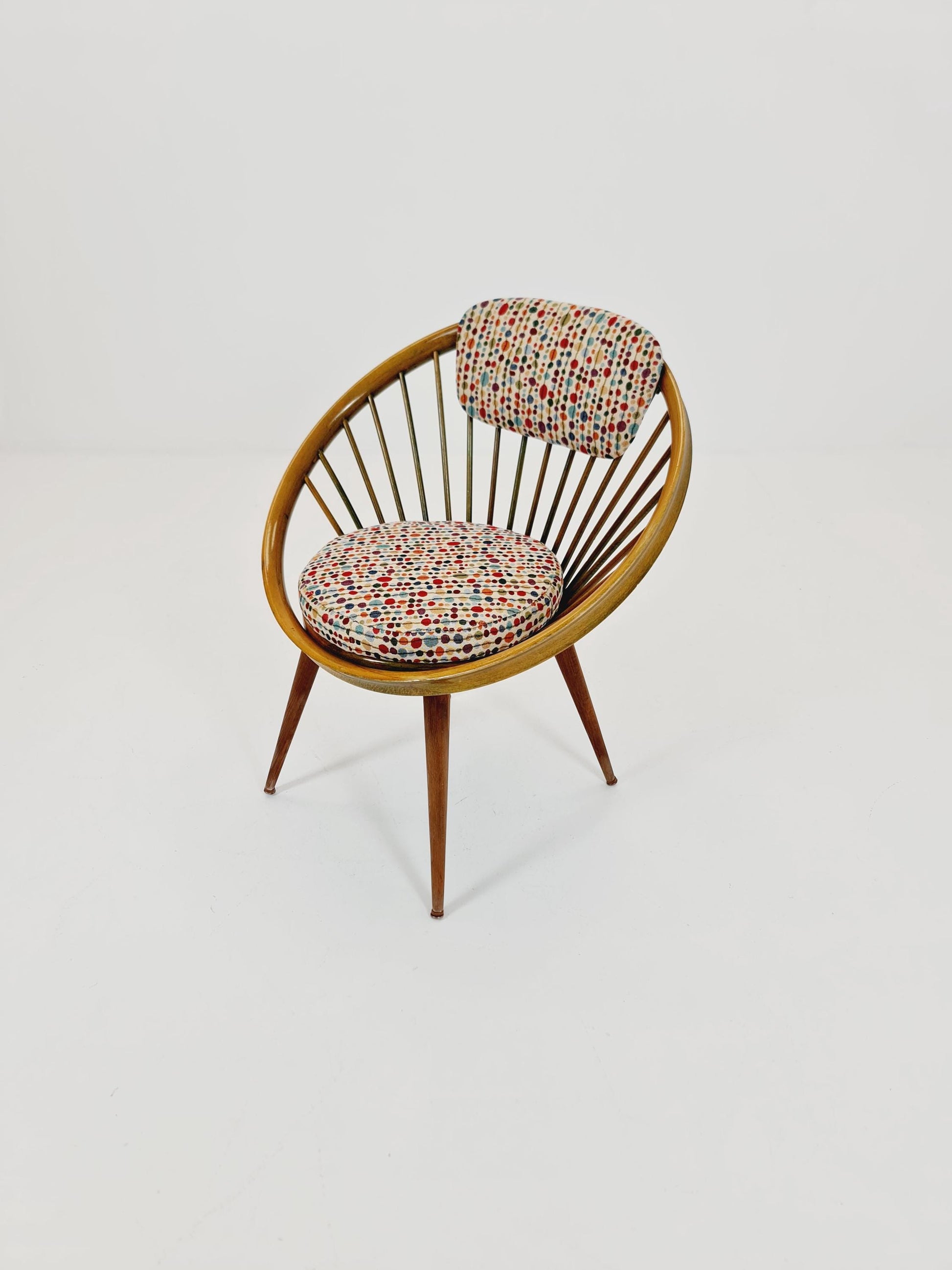 Mid-Century Modern Swedish Circlechair with Colorful Upholstery Design by Yngve Eksröm for Swedes ,1950s