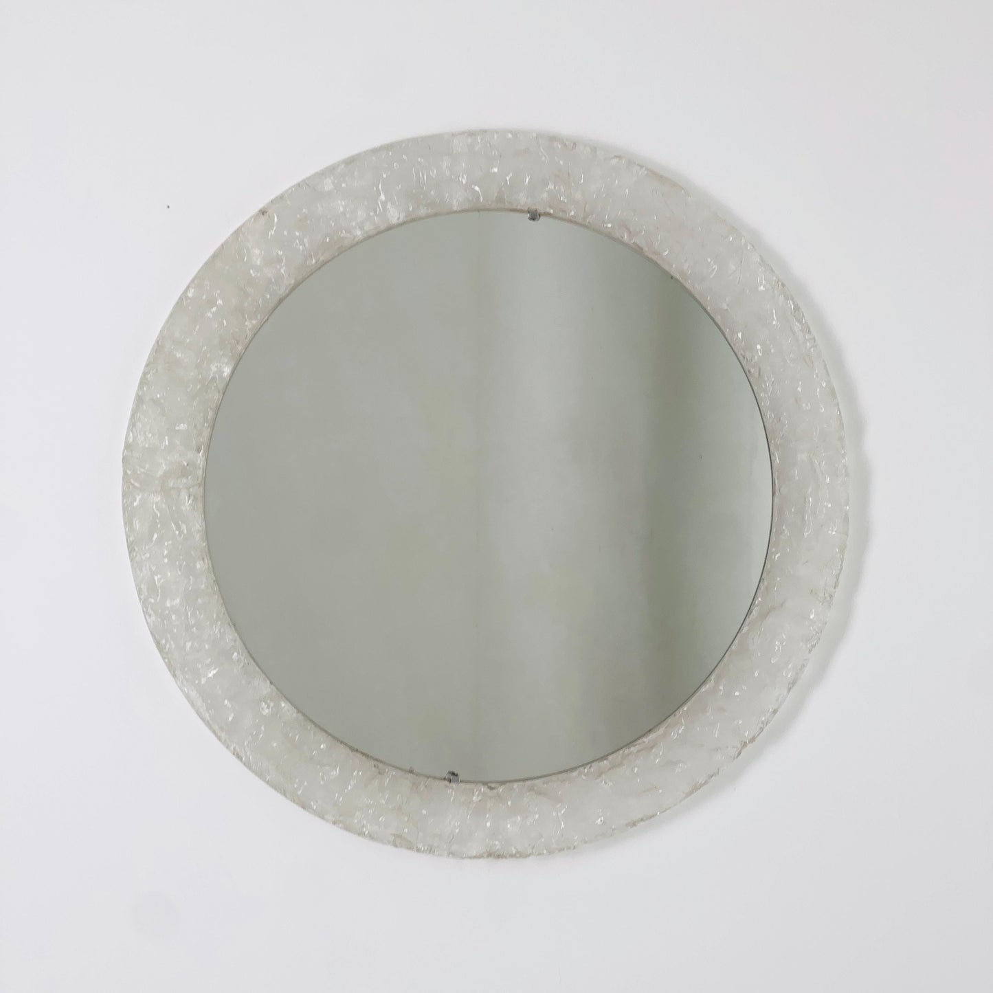 Mid-Century ice glass round large mirror by Em Germany 1960s