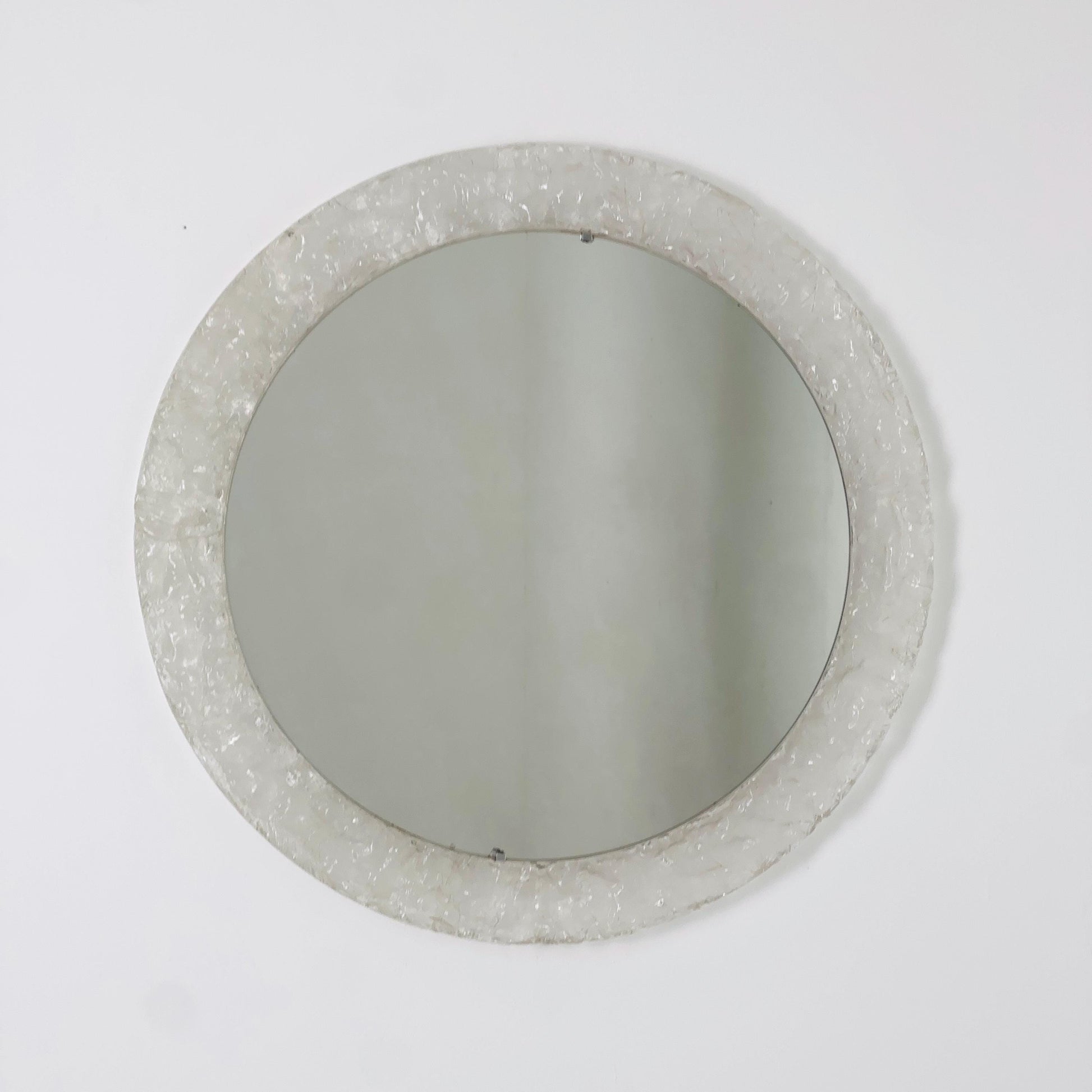 Mid-Century ice glass round large mirror by Em Germany 1960s