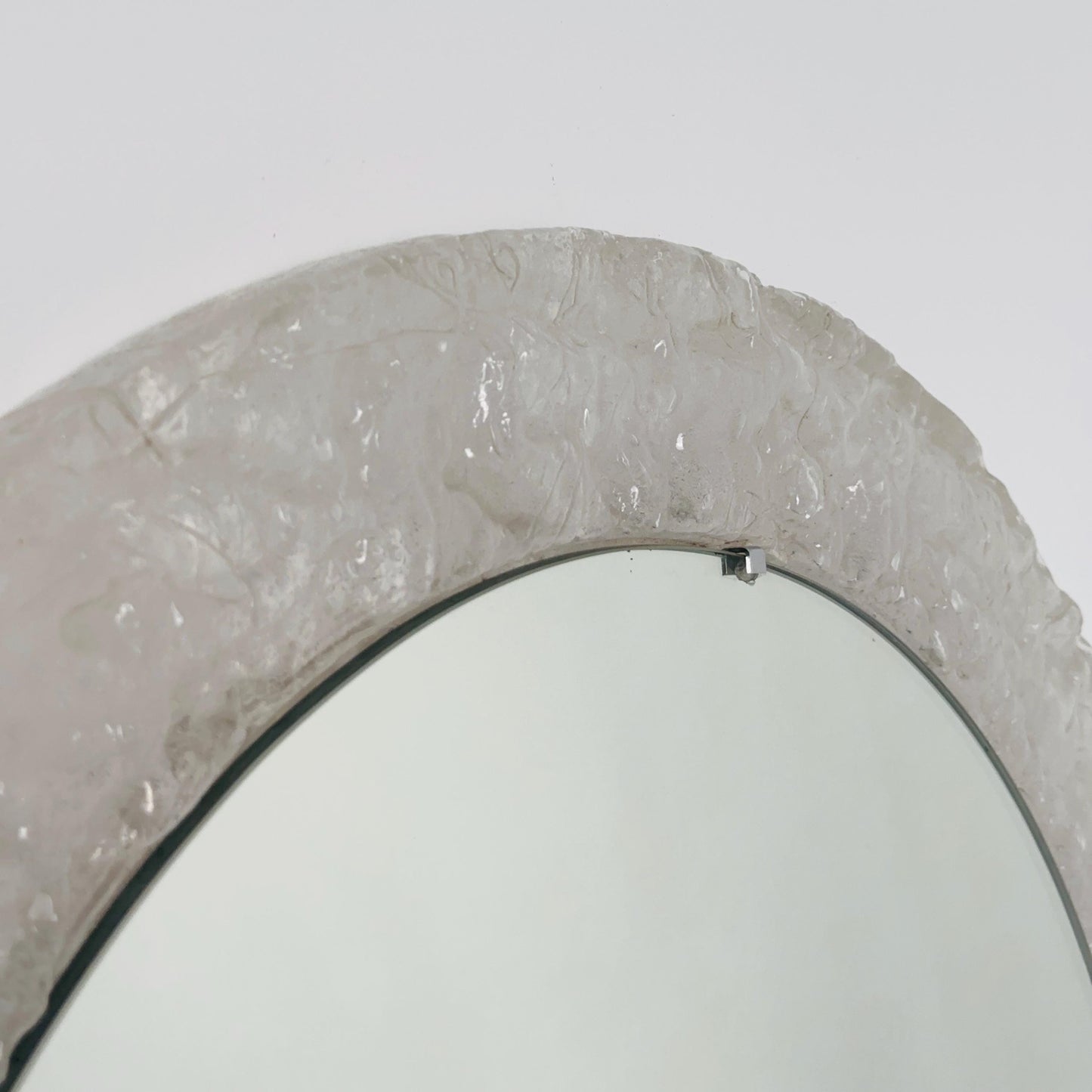 Mid-Century ice glass round large mirror by Em Germany 1960s