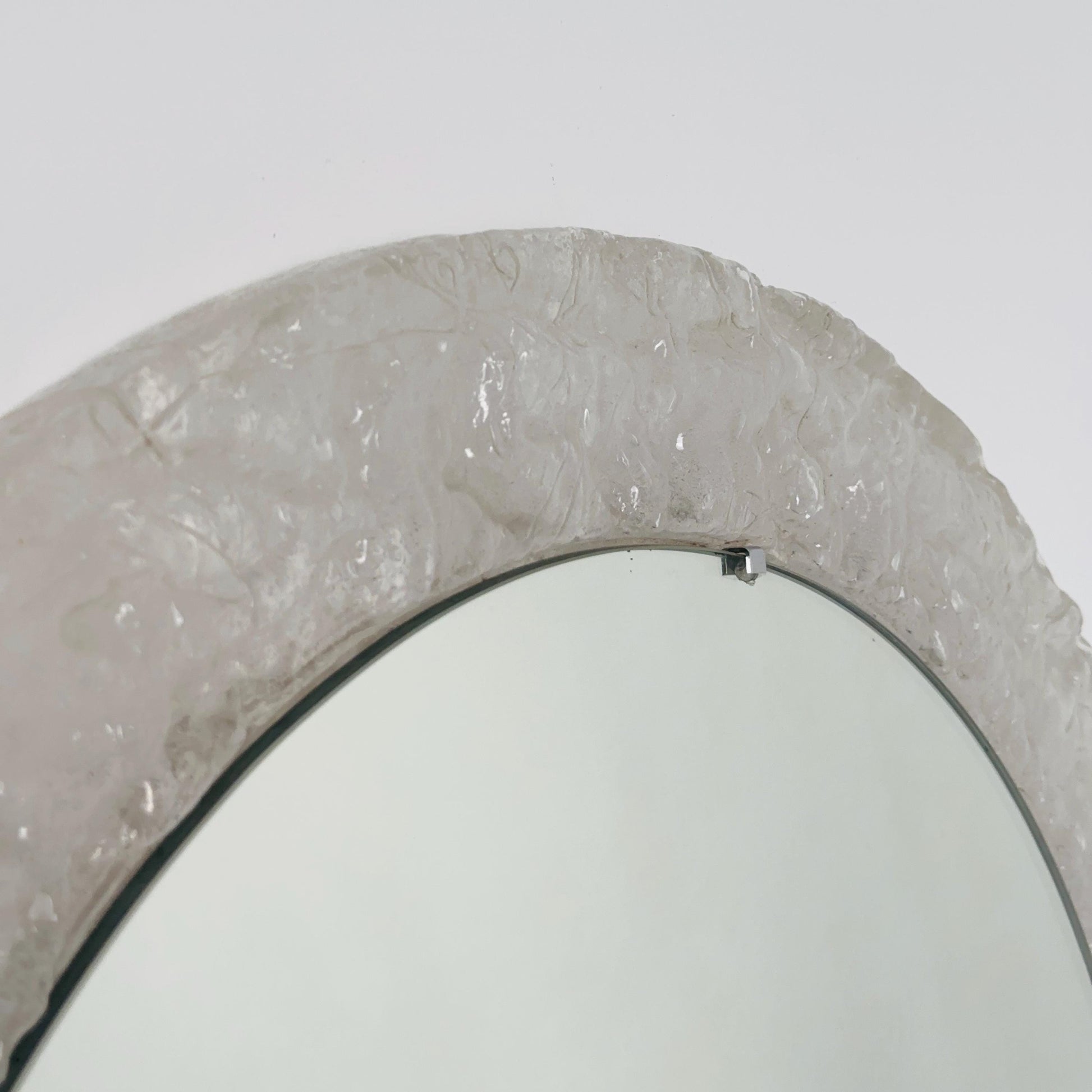 Mid-Century ice glass round large mirror by Em Germany 1960s