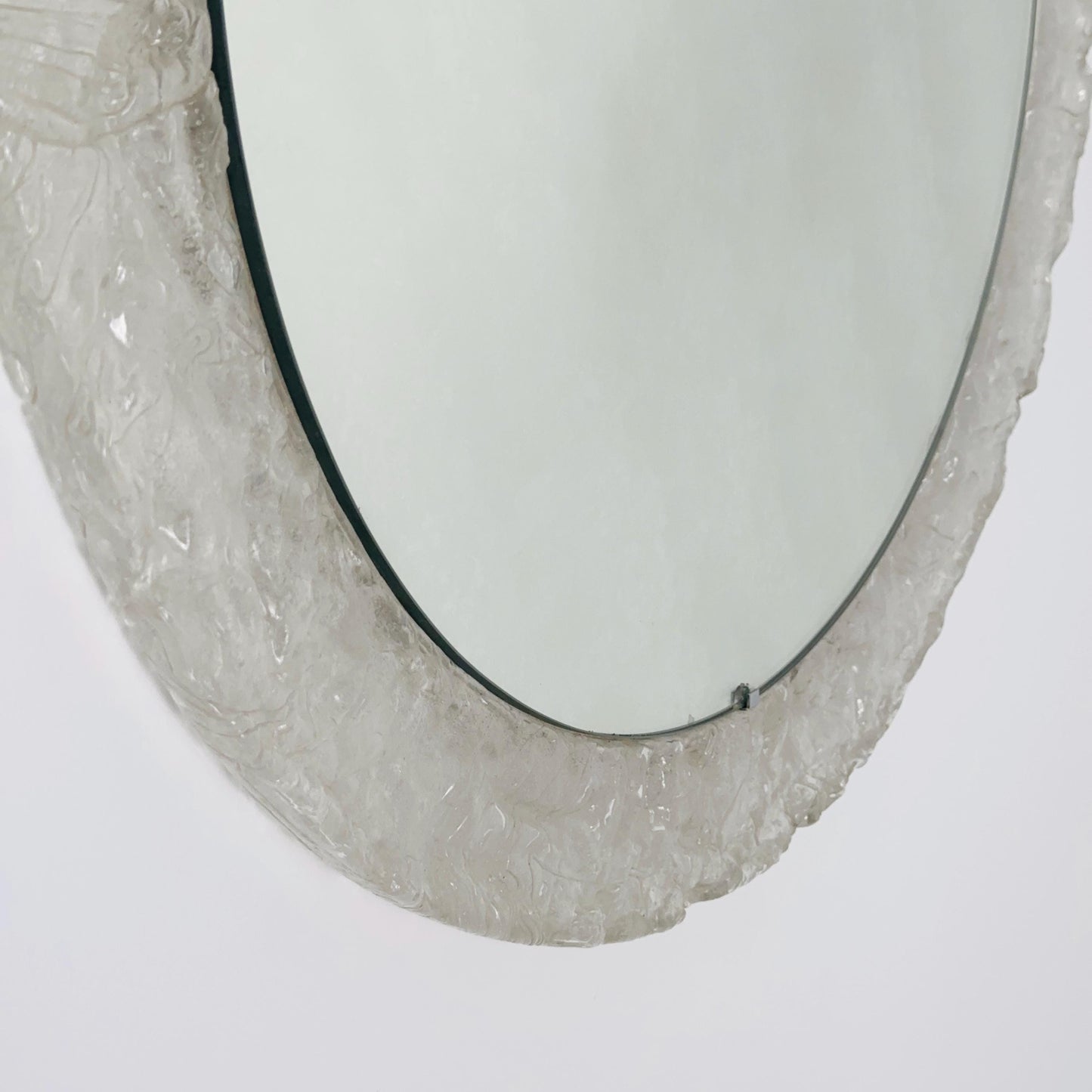 Mid-Century ice glass round large mirror by Em Germany 1960s