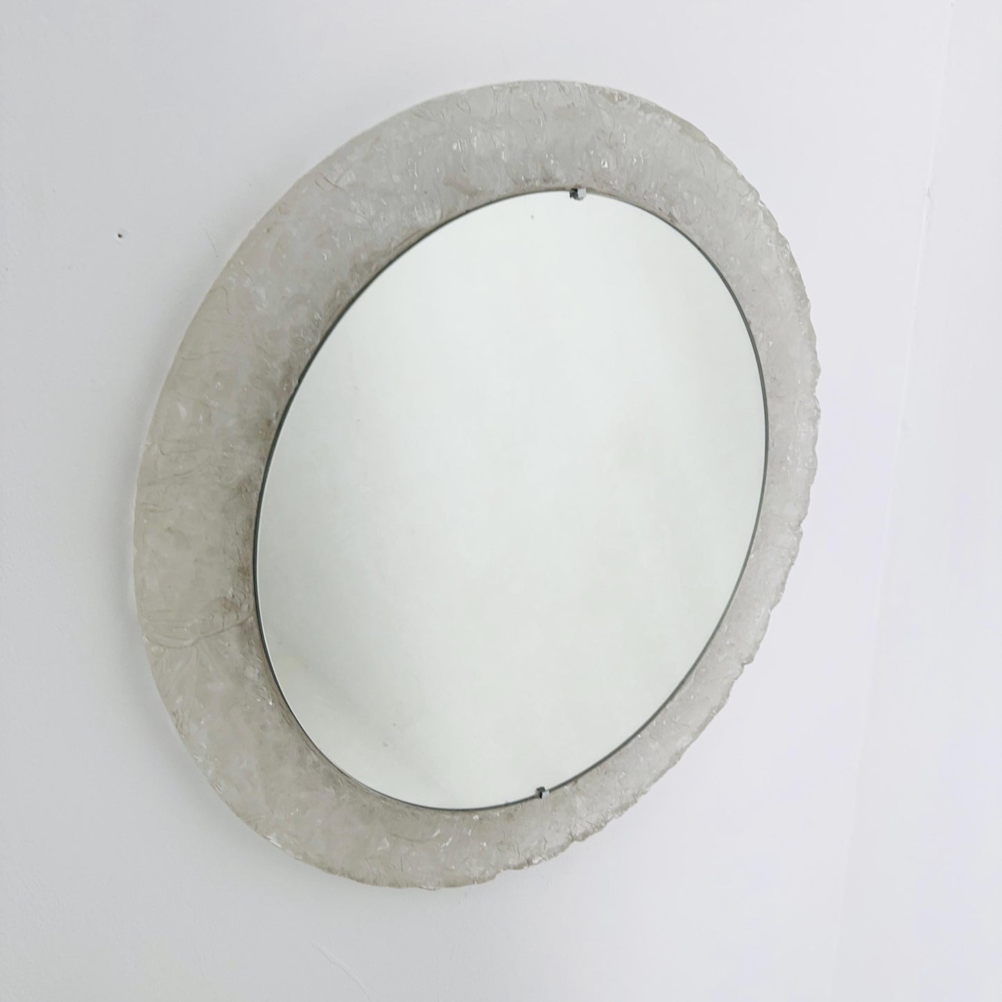 Mid-Century ice glass round large mirror by Em Germany 1960s