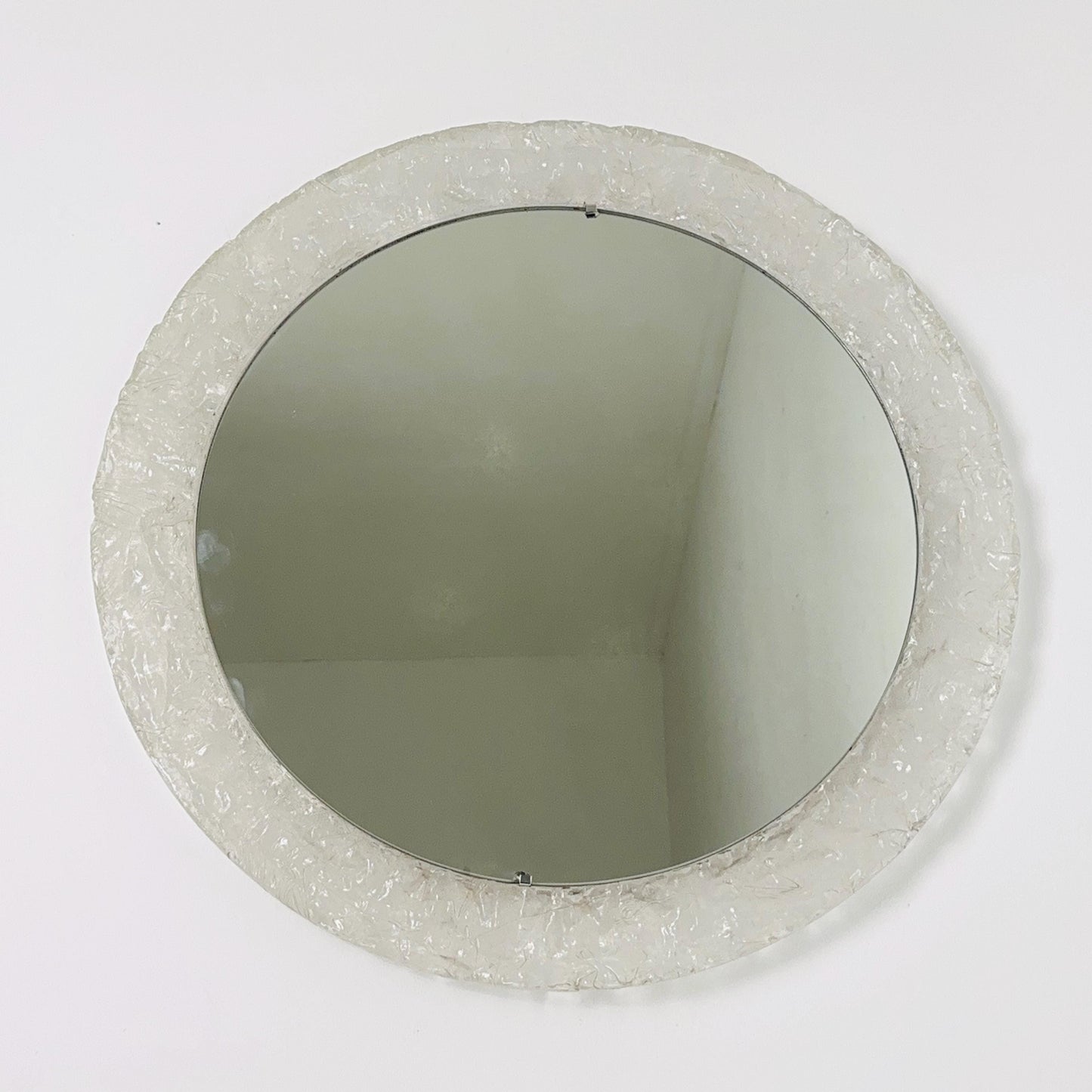 Mid-Century ice glass round large mirror by Em Germany 1960s