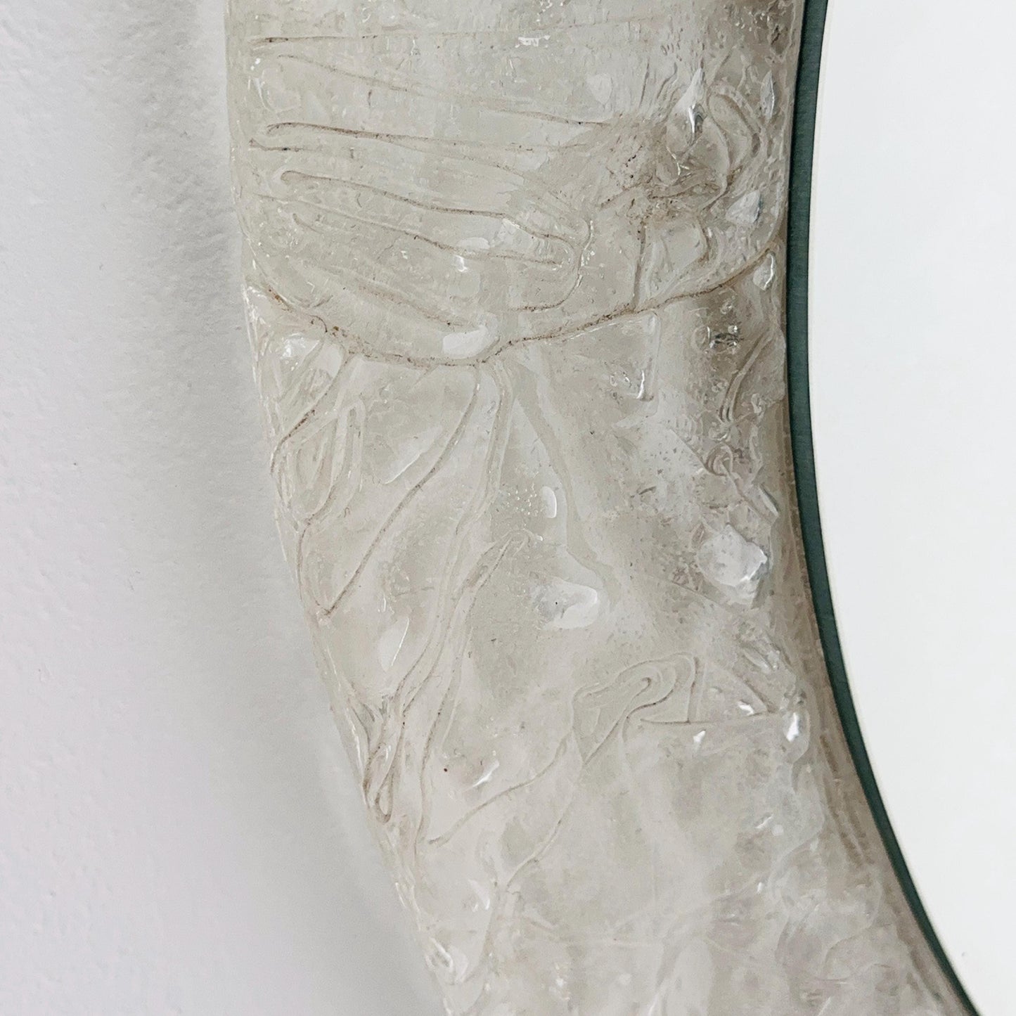 Mid-Century ice glass round large mirror by Em Germany 1960s