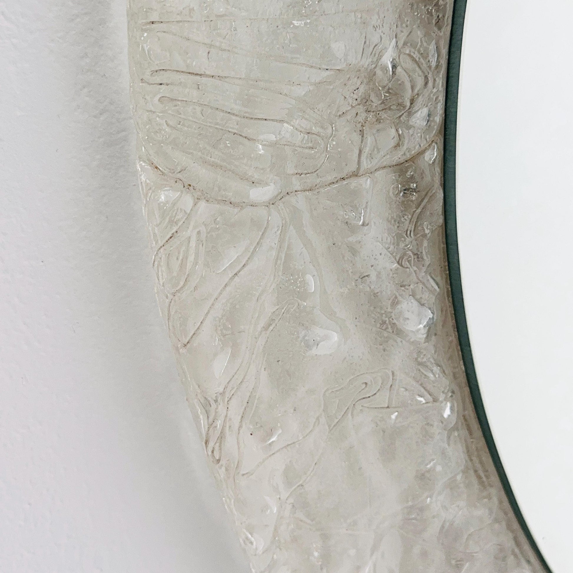 Mid-Century ice glass round large mirror by Em Germany 1960s