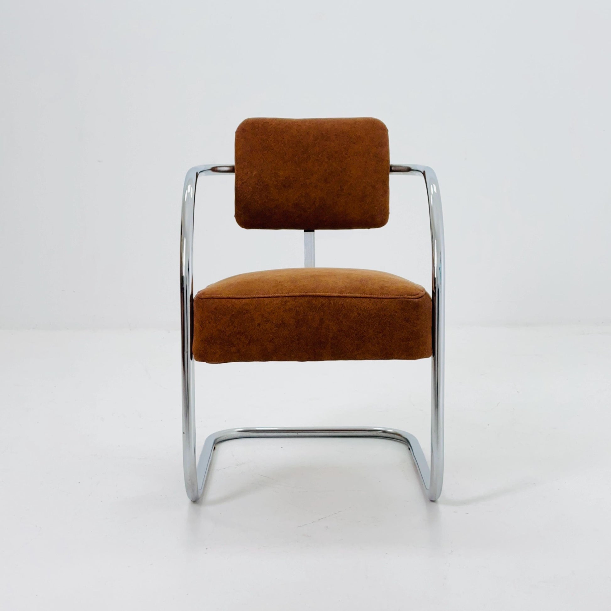 Mid-Century Bauhaus Cantilever Chair by Royal Chrome, Cognac by Manner of Hoffmann & KEM Weber USA 1950s