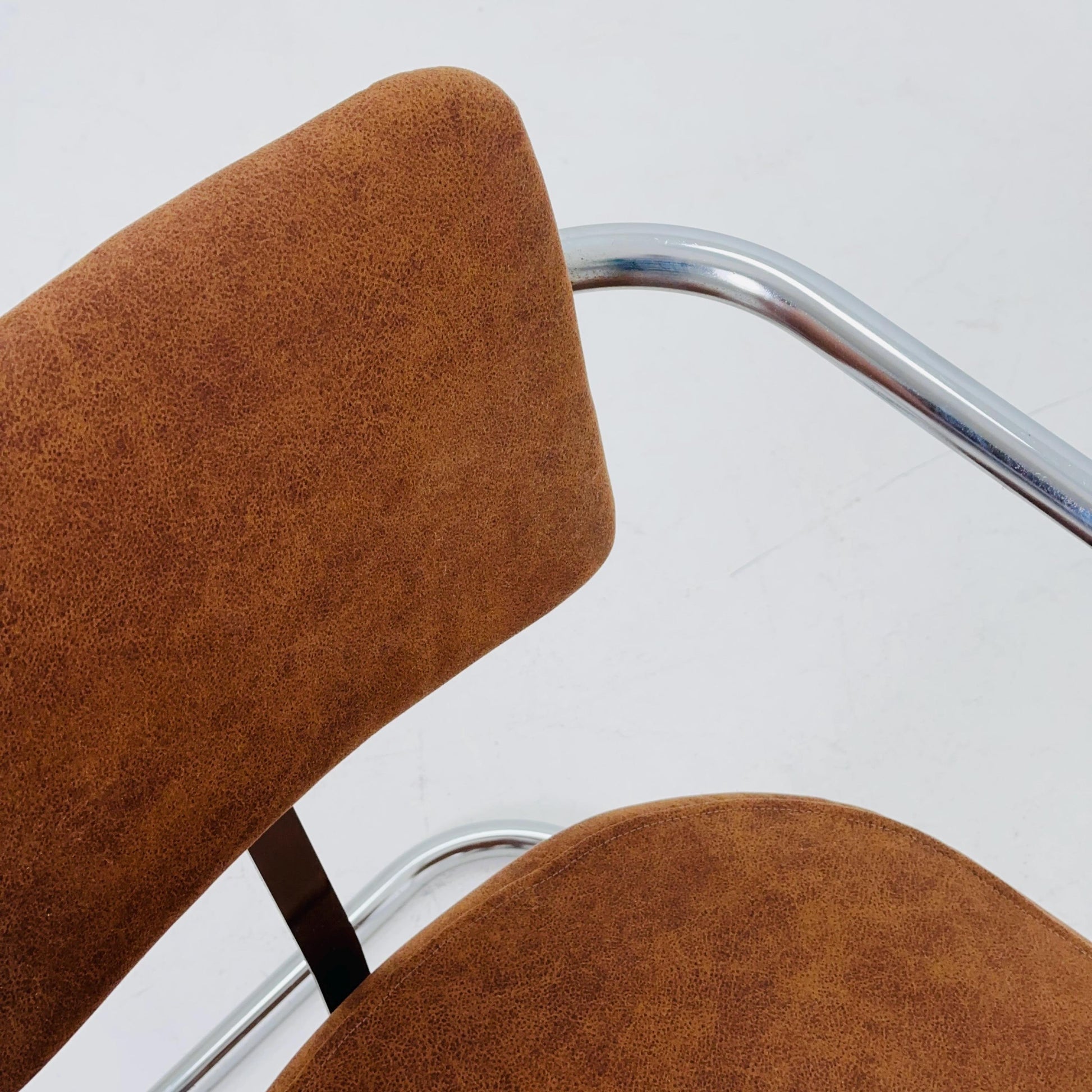 Mid-Century Bauhaus Cantilever Chair by Royal Chrome, Cognac by Manner of Hoffmann & KEM Weber USA 1950s