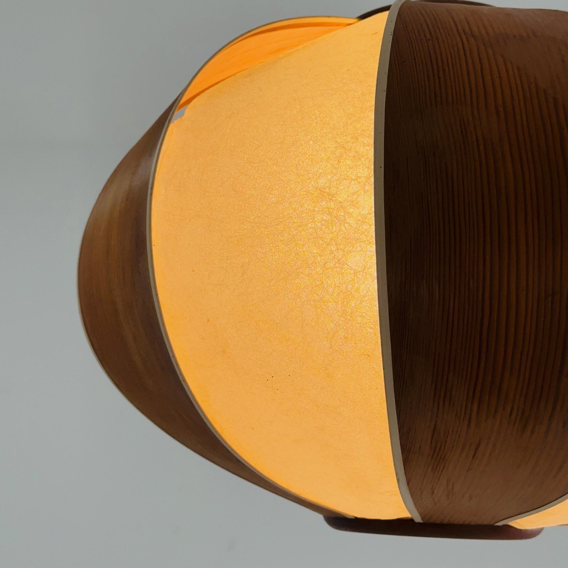 Mid-Century Modern Teak Veneer & Rice Paper Pendant Lamp | Japandi Ceiling Light 1980s