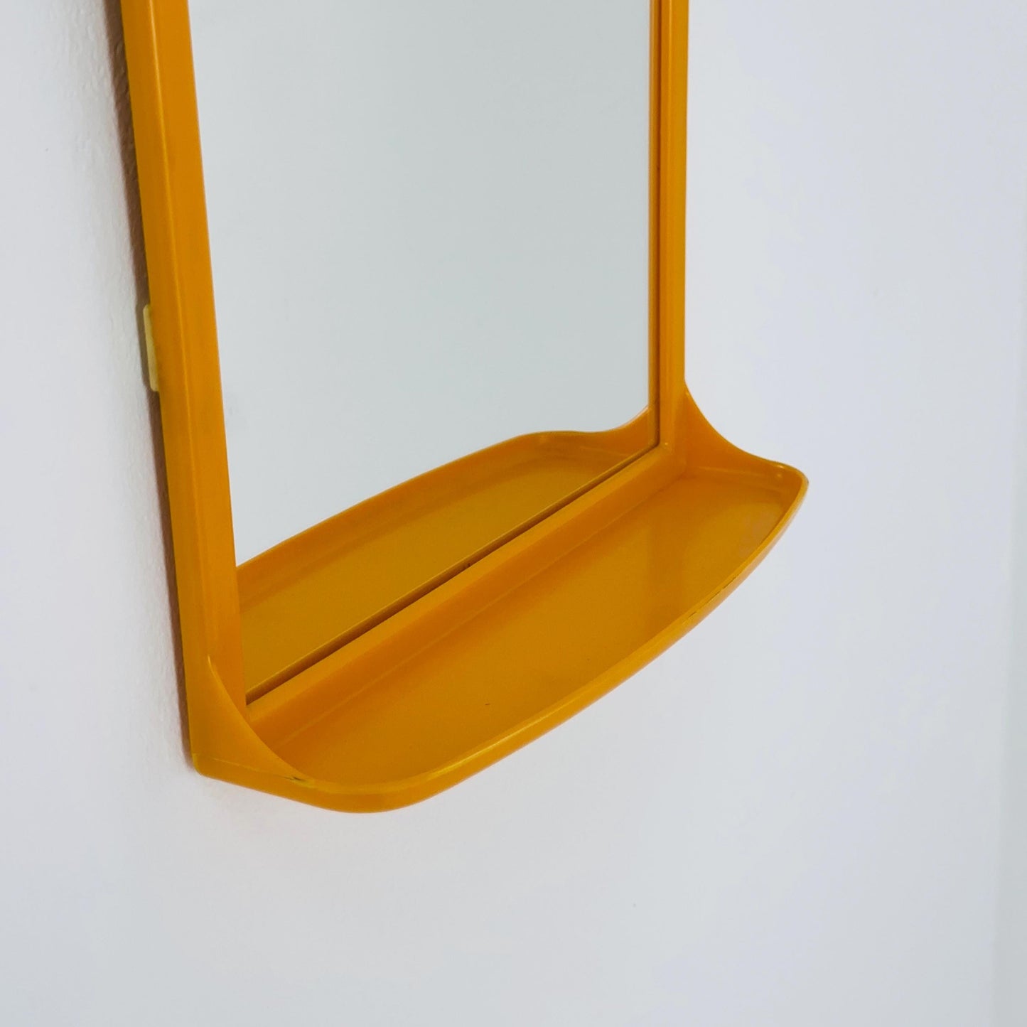 Mid Century Modern Wall Mirror with Shelf – Space Age Yellow Plastic Frame, 70s Germany