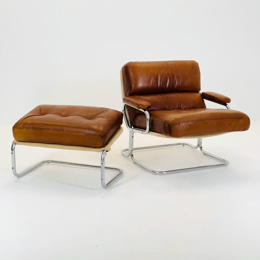 Mid century rare Lounge chair and ottoman by Rolf Benz Germany 1980s