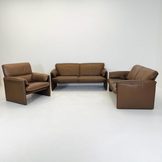 Mid Century Modern Bora 3- sofa set in Cappuccino Leather by Alex Enthoven, for Leolux 1980s Netherlands