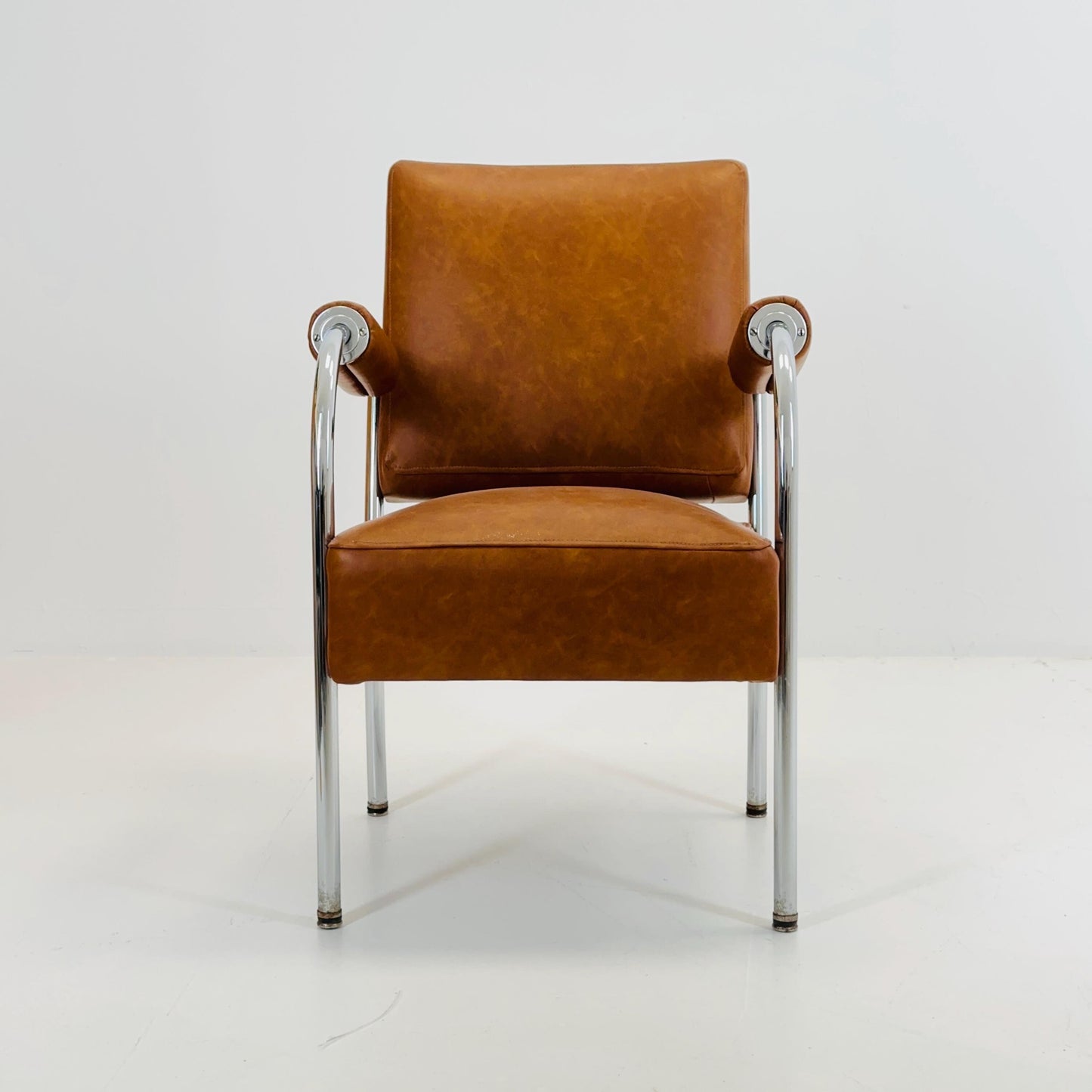 Mid-Century Bauhaus Armchair in Cognac Leather & Chrome by Mücke-Melder Czechoslovakia 1950s