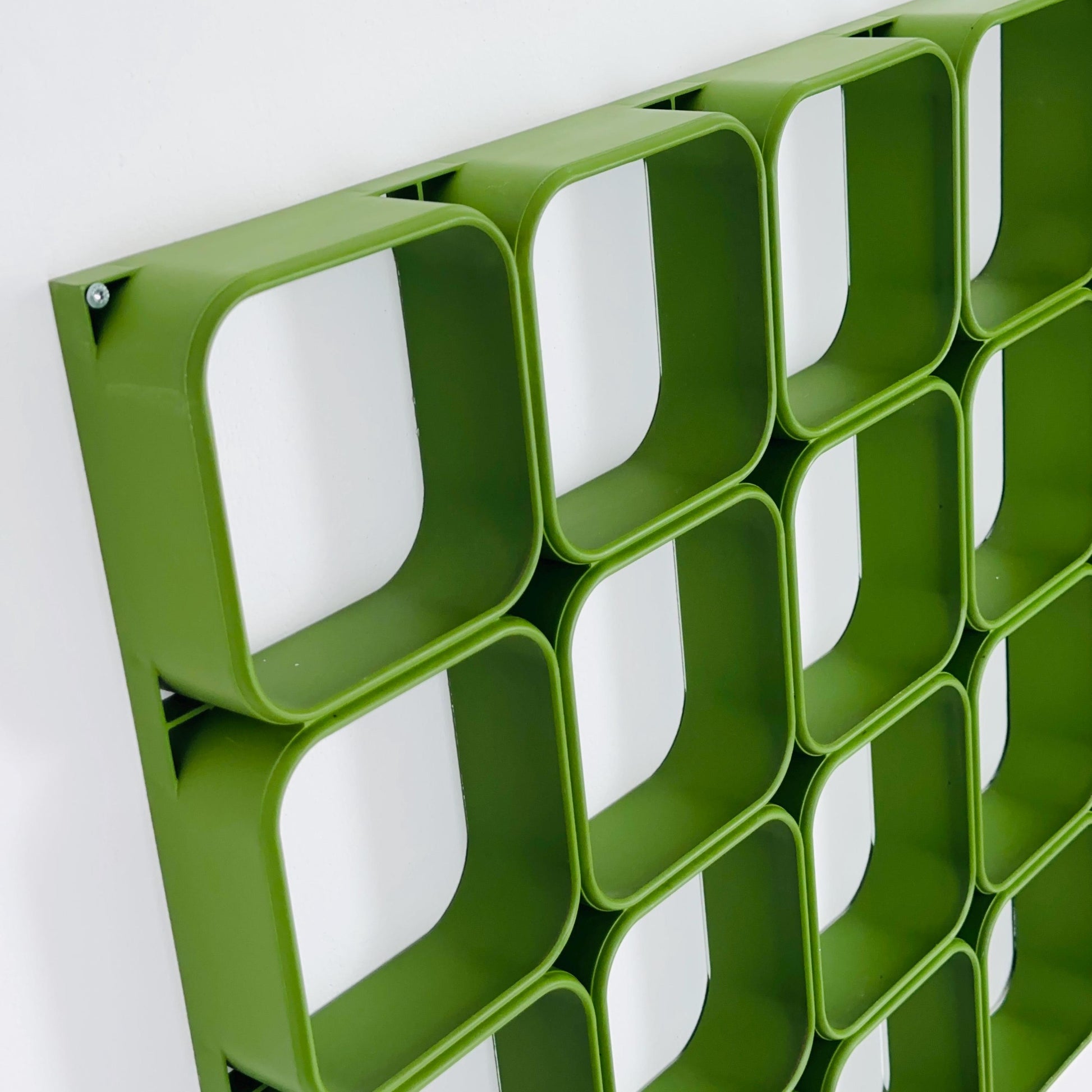 Set of 2 space age green square Plastic Wall or Ceiling Panels system Switzerland 1970s