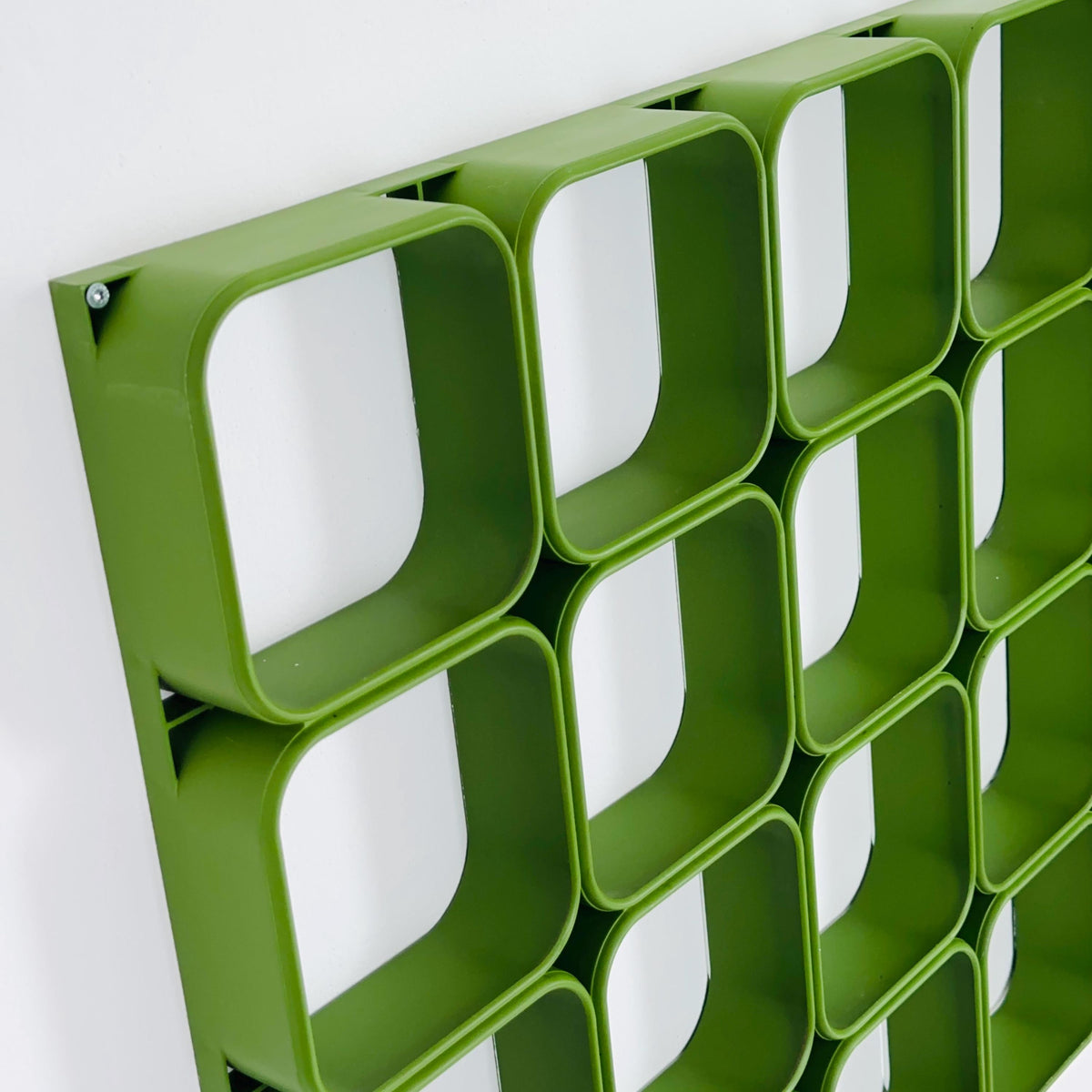 Set of 2 space age green square Plastic Wall or Ceiling Panels system Switzerland 1970s
