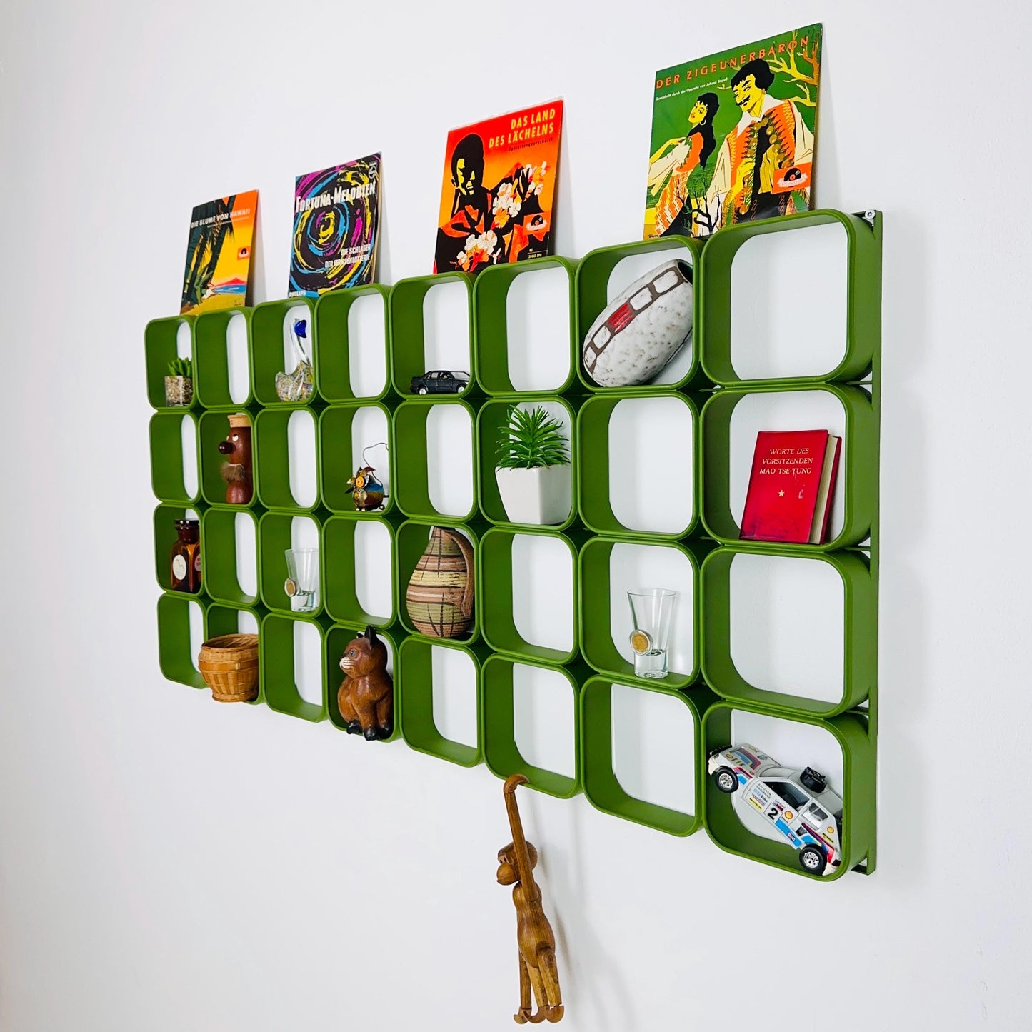 Set of 2 space age green square Plastic Wall or Ceiling Panels system Switzerland 1970s