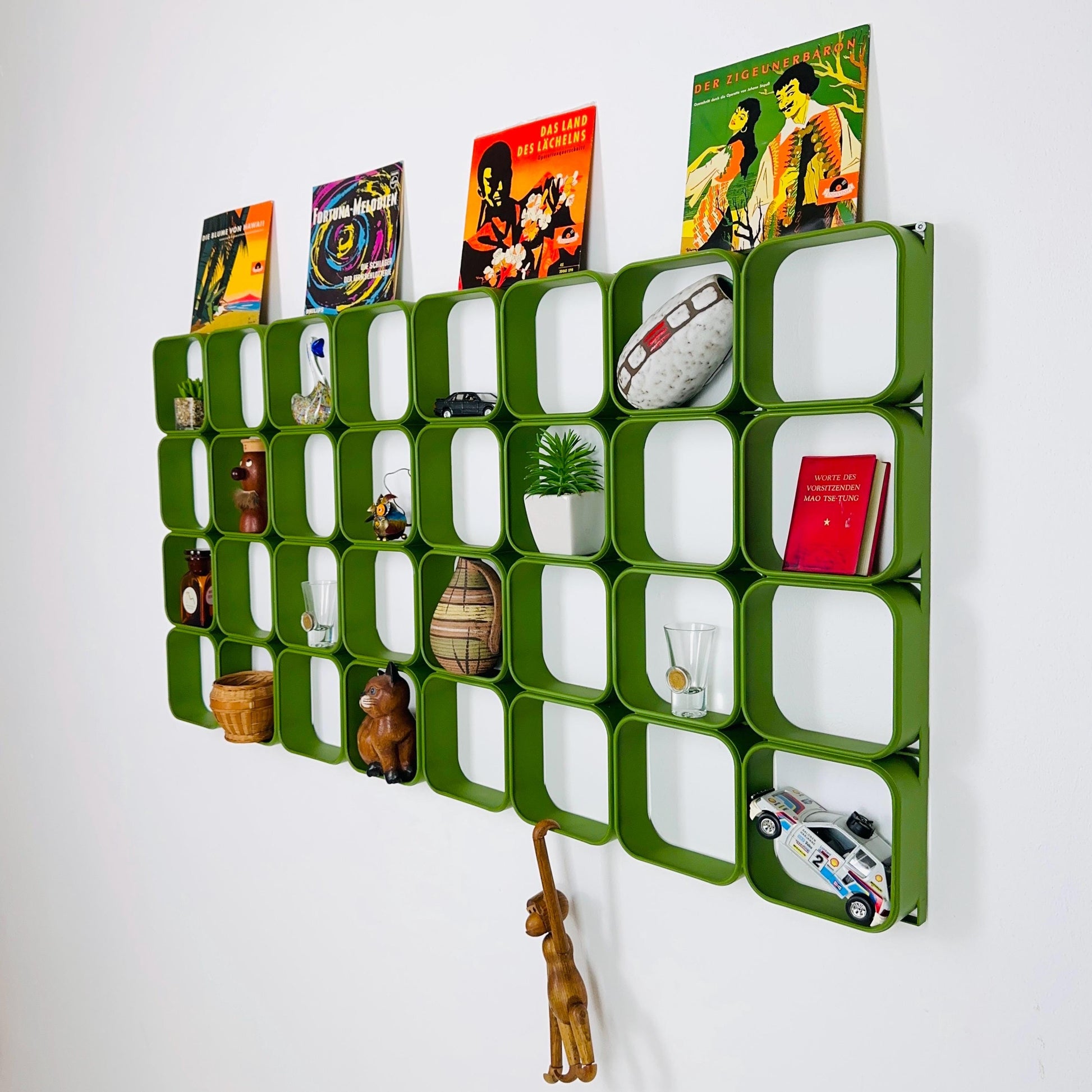 Set of 2 space age green square Plastic Wall or Ceiling Panels system Switzerland 1970s