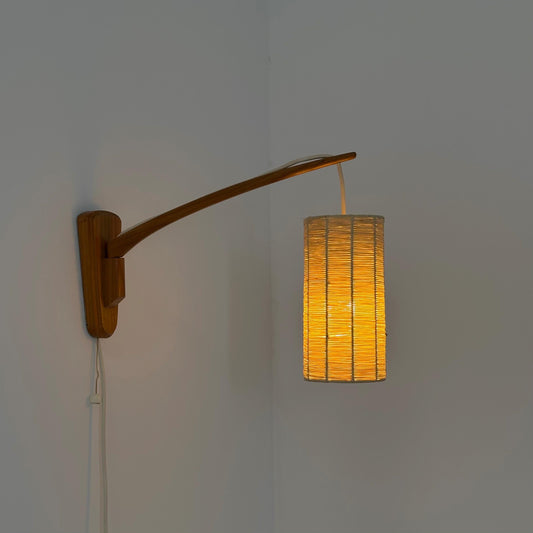 Mid-Century Swedish Wall Lamp with Rattan Shade | 1960s