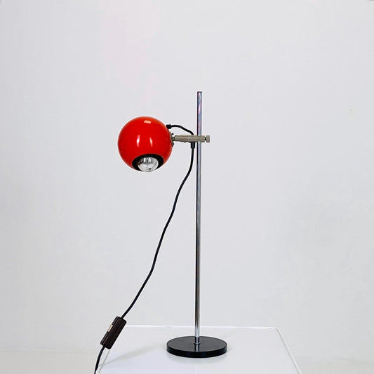 Mid Century Orange Desk Lamp — Task Table Lamp Space Age — Adjustable Eye Ball Bedside Light — Holland 1970s