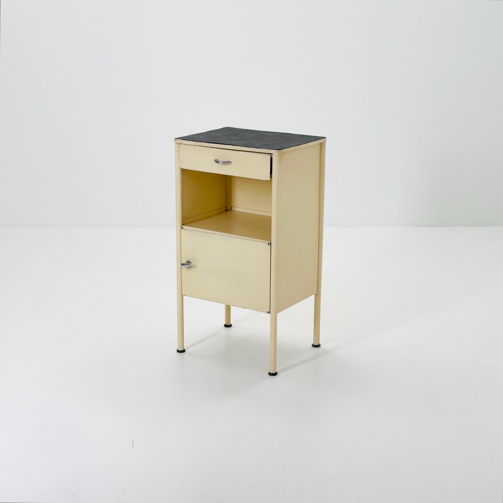 Mid century Bauhaus metal nightstand by Stiegelmeyer in white 1940s Germany