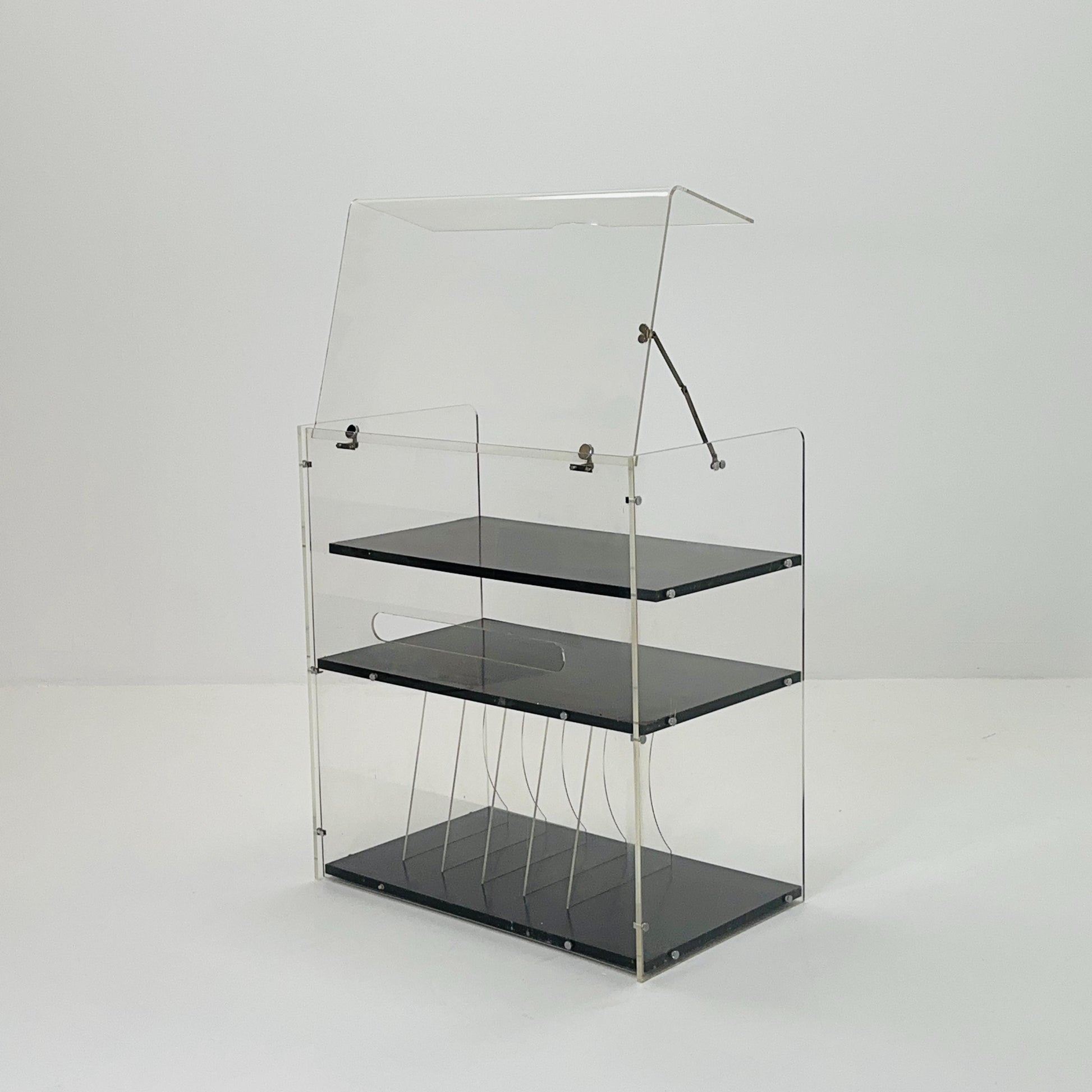 Space age Plexiglass vinyl storage /stand by Michel Dumas for Roche Bobois 1970s