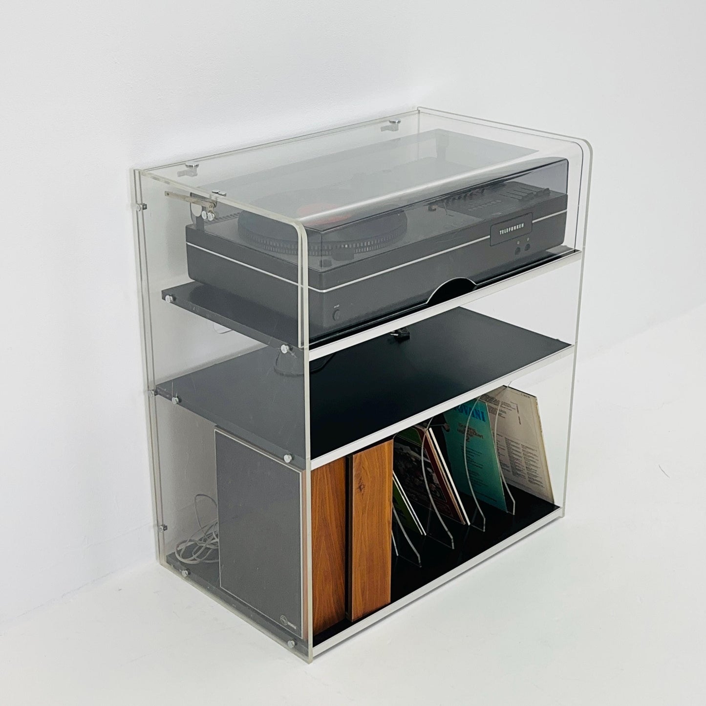 Space age Plexiglass vinyl storage /stand by Michel Dumas for Roche Bobois 1970s