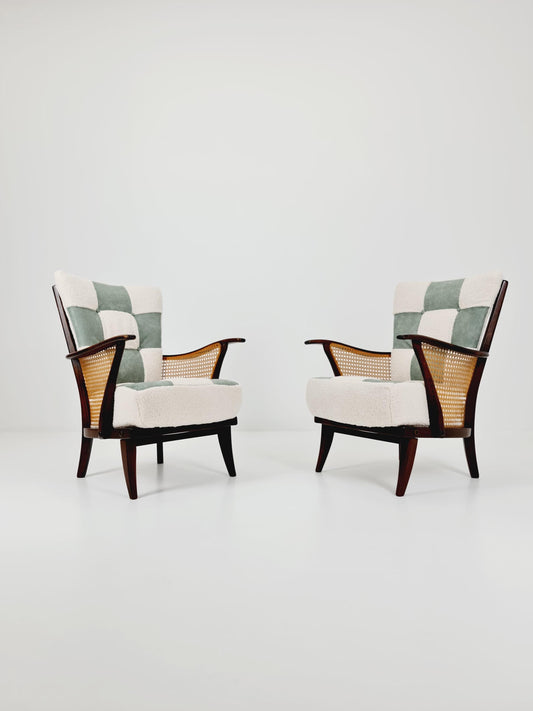 Rare Midcentury German Set of Wiener Rattan club lounge chair , 1950s