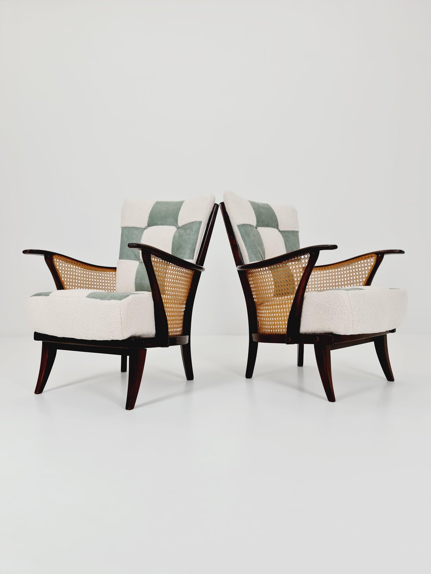 Rare Midcentury German Set of Wiener Rattan club lounge chair , 1950s