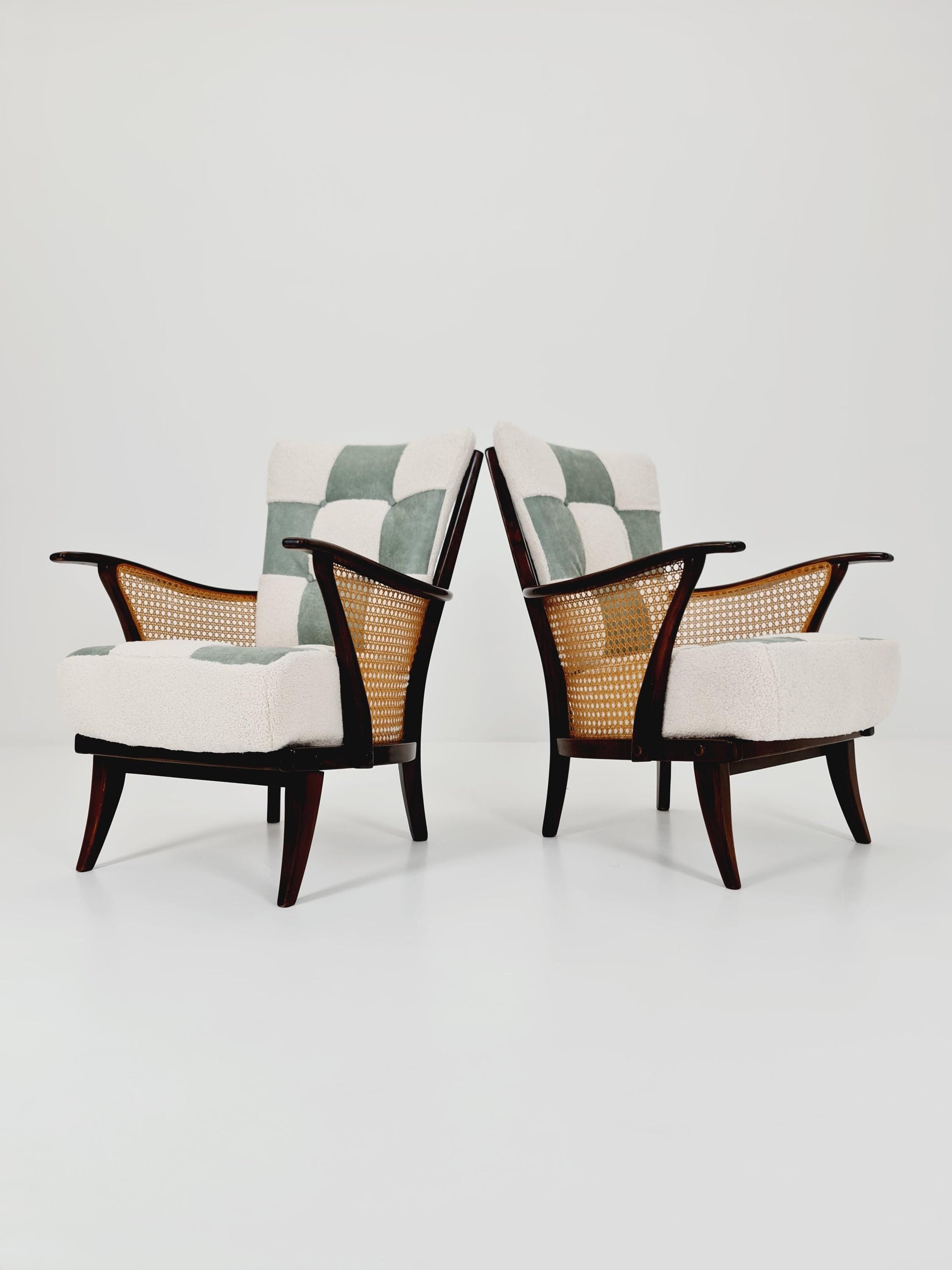 Rare Midcentury German Set of Wiener Rattan club lounge chair , 1950s