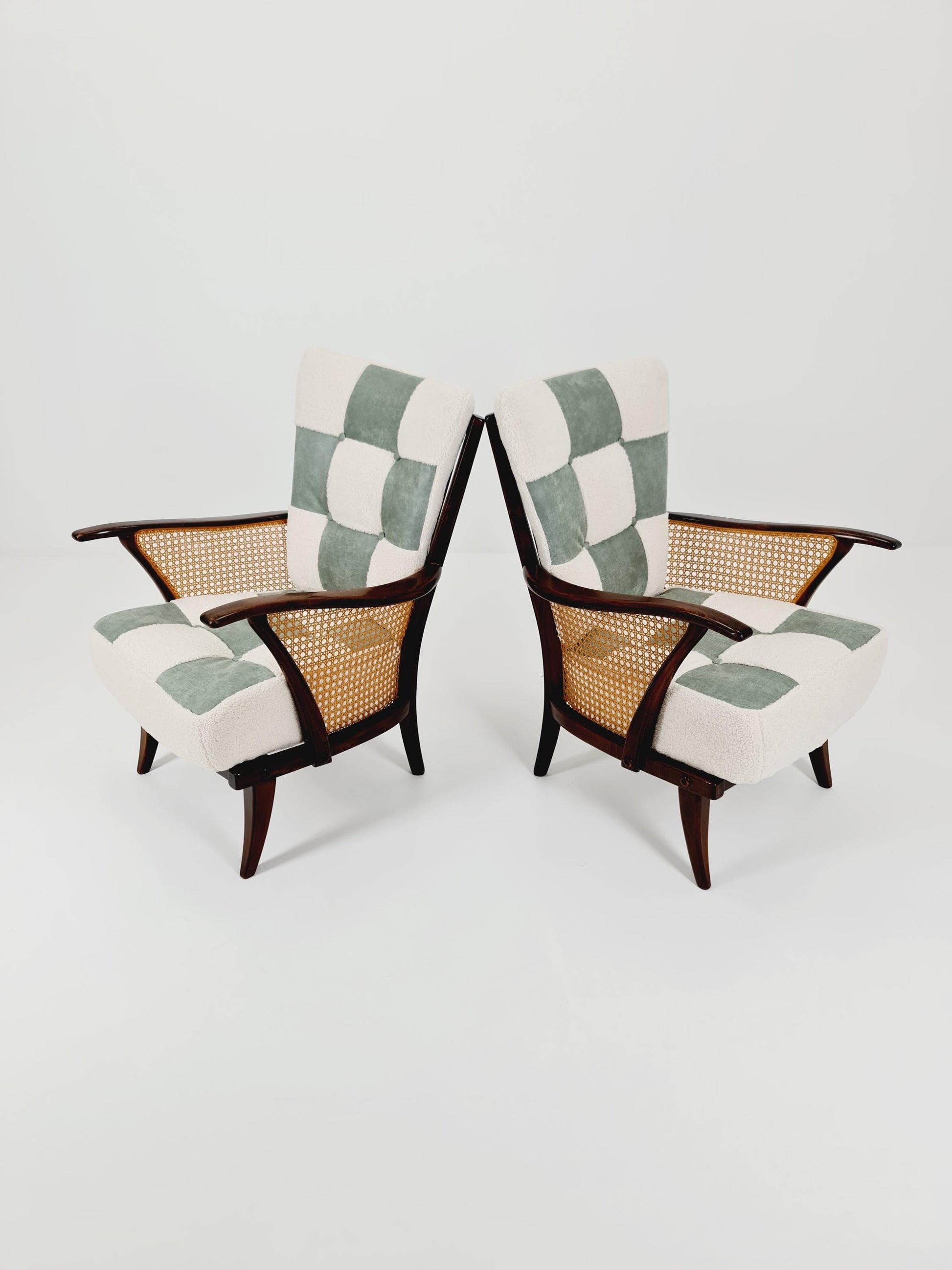 Rare Midcentury German Set of Wiener Rattan club lounge chair , 1950s