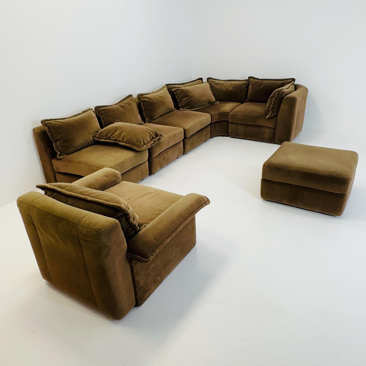 Mid Century Modern Rolf Benz Modular Sofa Set, Brown Velvet Sectional, 7 Elements, Germany 1970s,