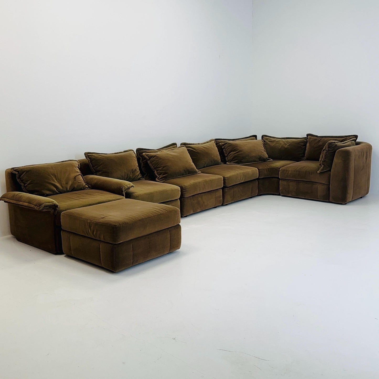 Mid Century Modern Rolf Benz Modular Sofa Set, Brown Velvet Sectional, 7 Elements, Germany 1970s,