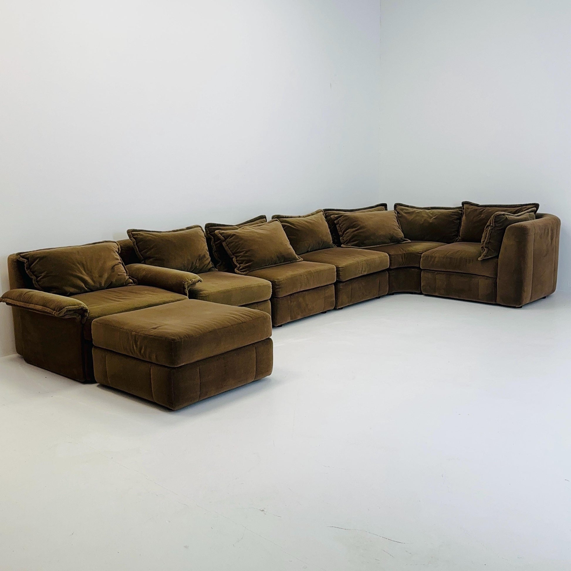Mid Century Modern Rolf Benz Modular Sofa Set, Brown Velvet Sectional, 7 Elements, Germany 1970s,