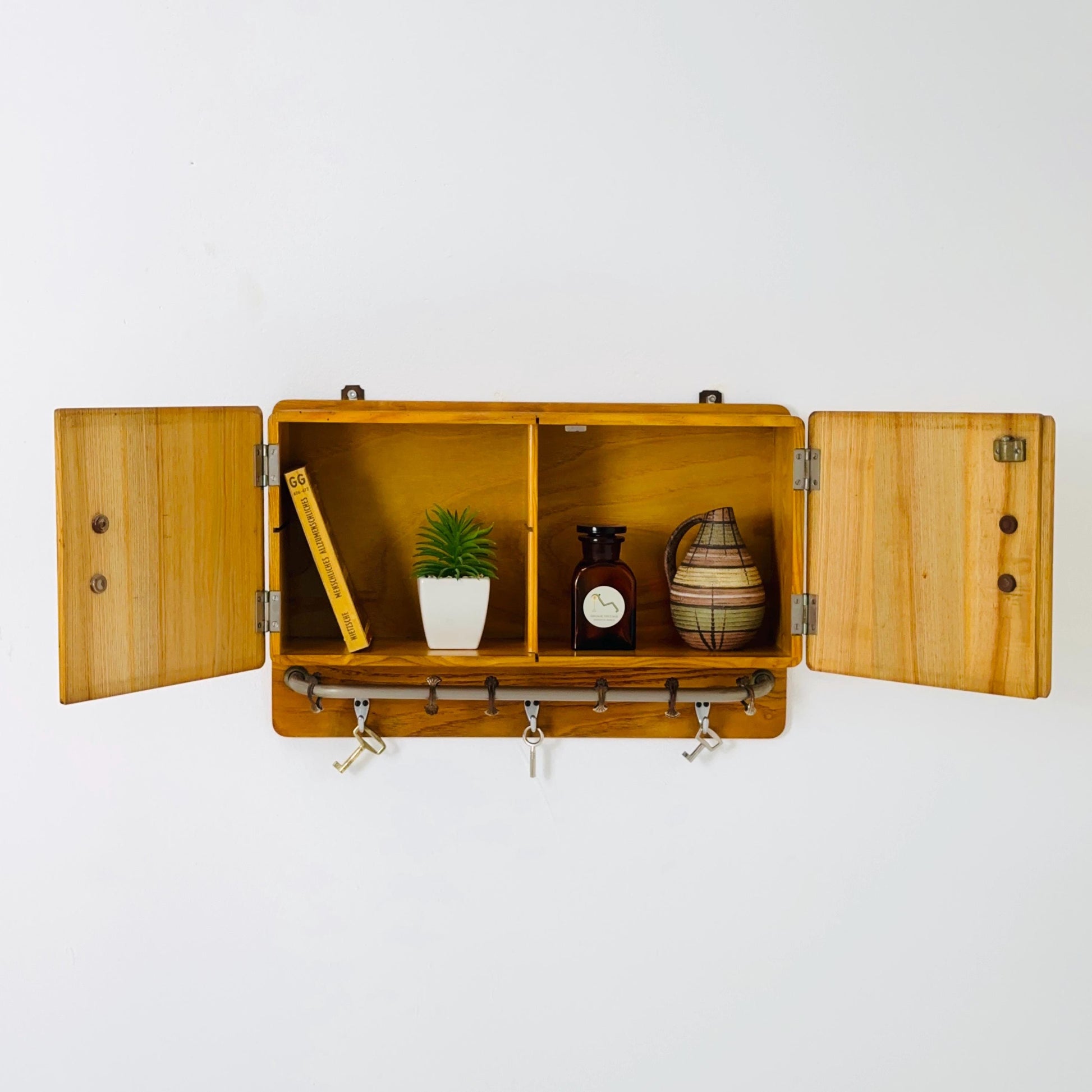 Mid Century Wooden Wall Cabinet | 1960s German Medicine Cabinet