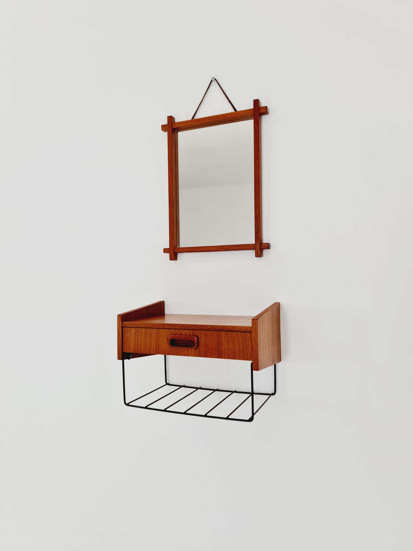 Original Teak Danish mirror with beautiful shelf from the 60s the mirror.