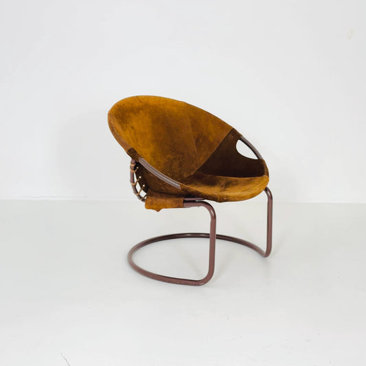 1 of 3 Vintage Suede Ball Chair by Lusch & Co – German Mid-Century Modern Circle Chair, 1970s
