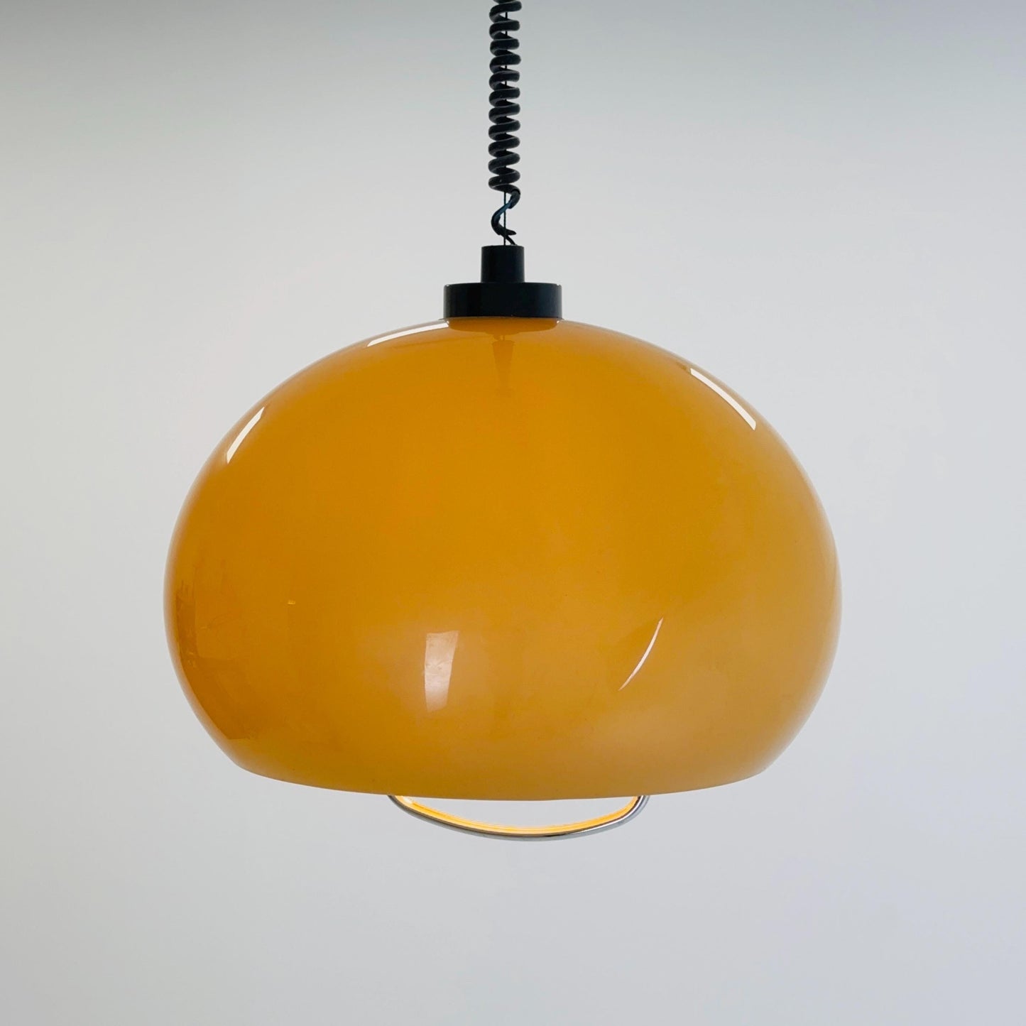 Mid century Harvey Guzzini Pendant Lamp, 1970s Italian Mid-Century Modern Dome Light in Caramel orange”