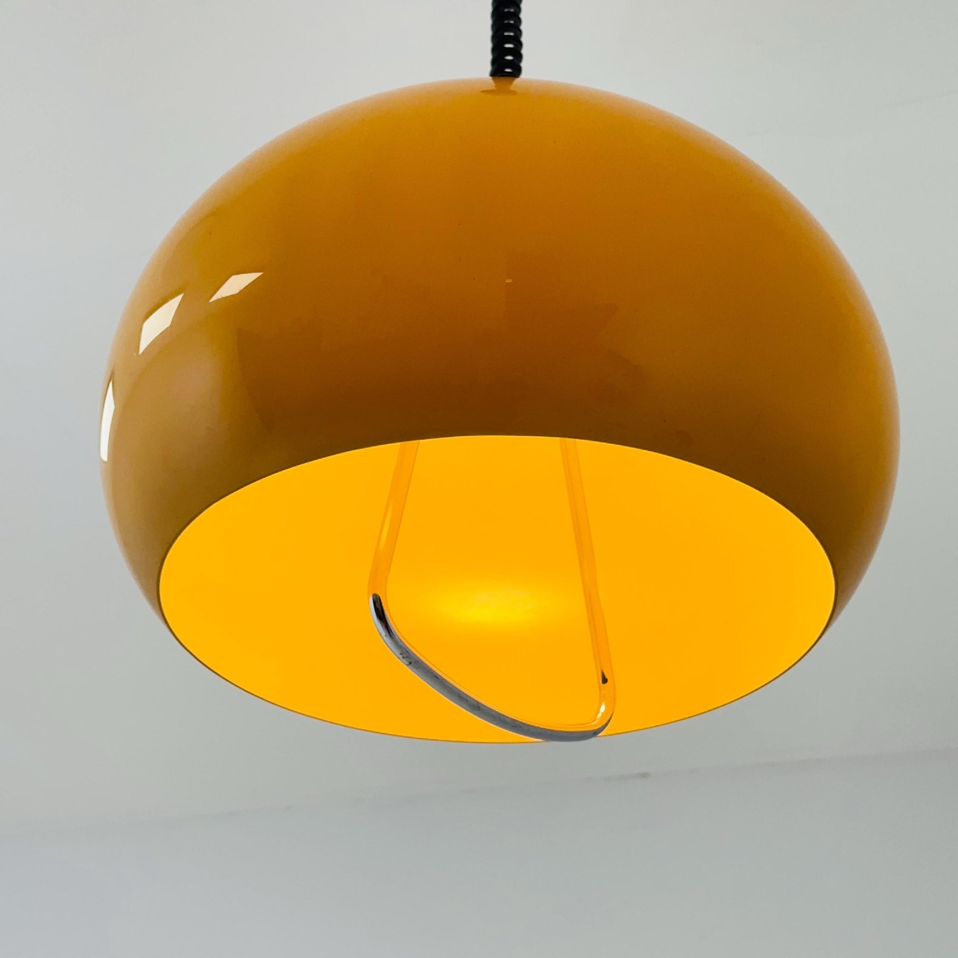 Mid century Harvey Guzzini Pendant Lamp, 1970s Italian Mid-Century Modern Dome Light in Caramel orange”