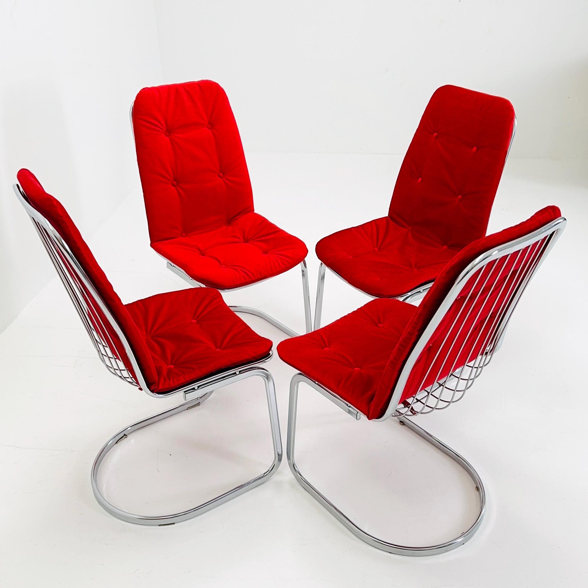 Set of 4 Mid century chrome Dining Chairs by Gastone Rinaldi for Rima , Italy, 1980s