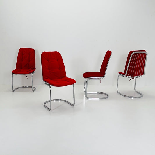 Set of 4 Mid century chrome Dining Chairs by Gastone Rinaldi for Rima , Italy, 1980s