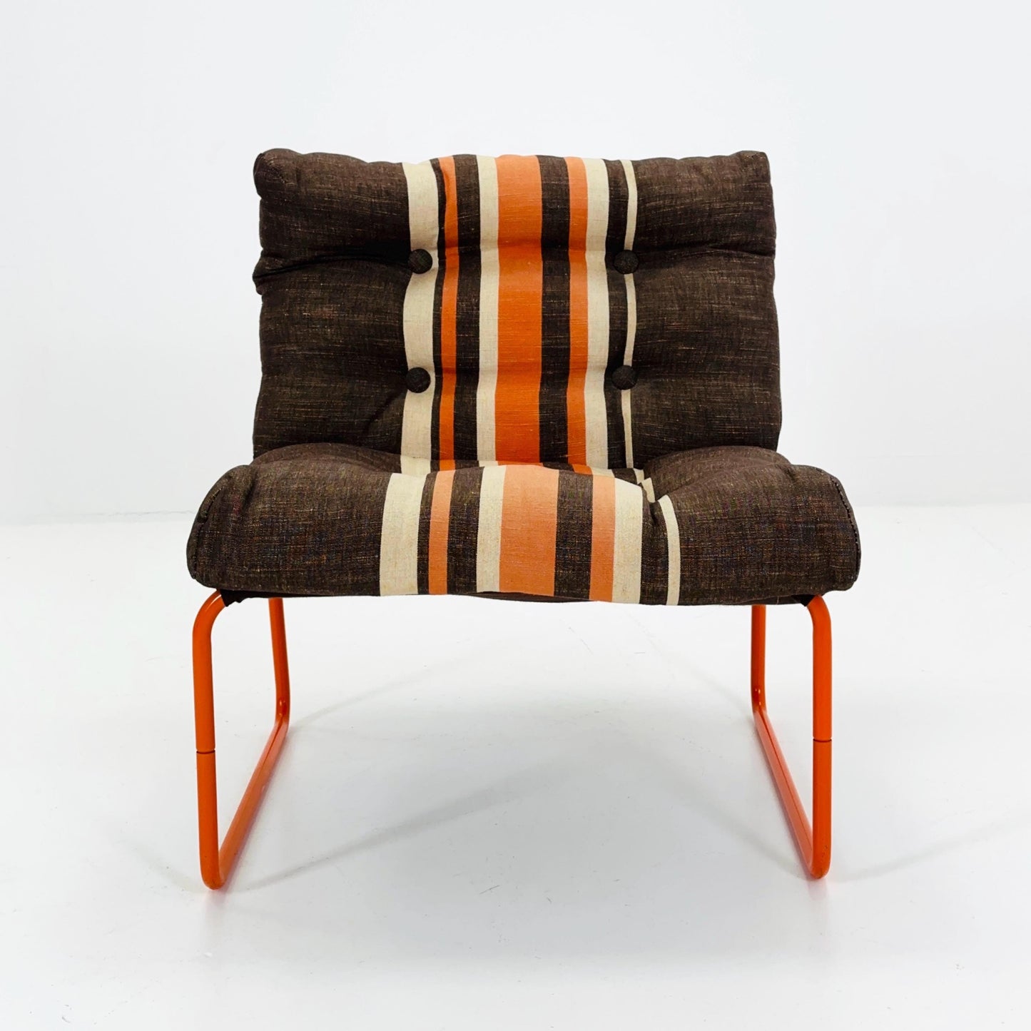 Mid-Century Pixi Lounge Chair by Gillis Lundgren for IKEA, 1970s – Retro Brown & Orange Striped Chair with Tubular Frame