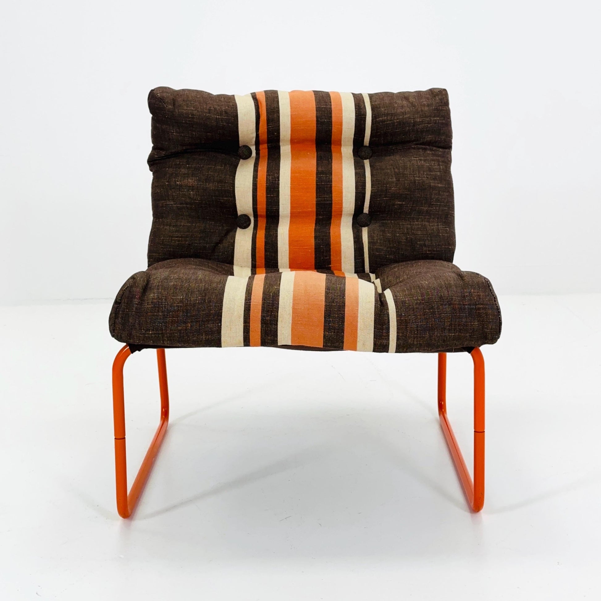 Mid-Century Pixi Lounge Chair by Gillis Lundgren for IKEA, 1970s – Retro Brown & Orange Striped Chair with Tubular Frame