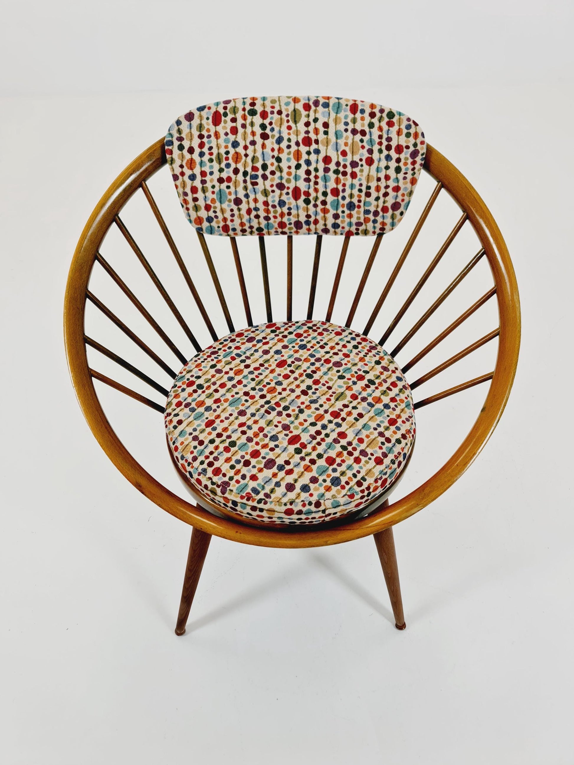 Mid-Century Modern Swedish Circlechair with Colorful Upholstery Design by Yngve Eksröm for Swedes ,1950s