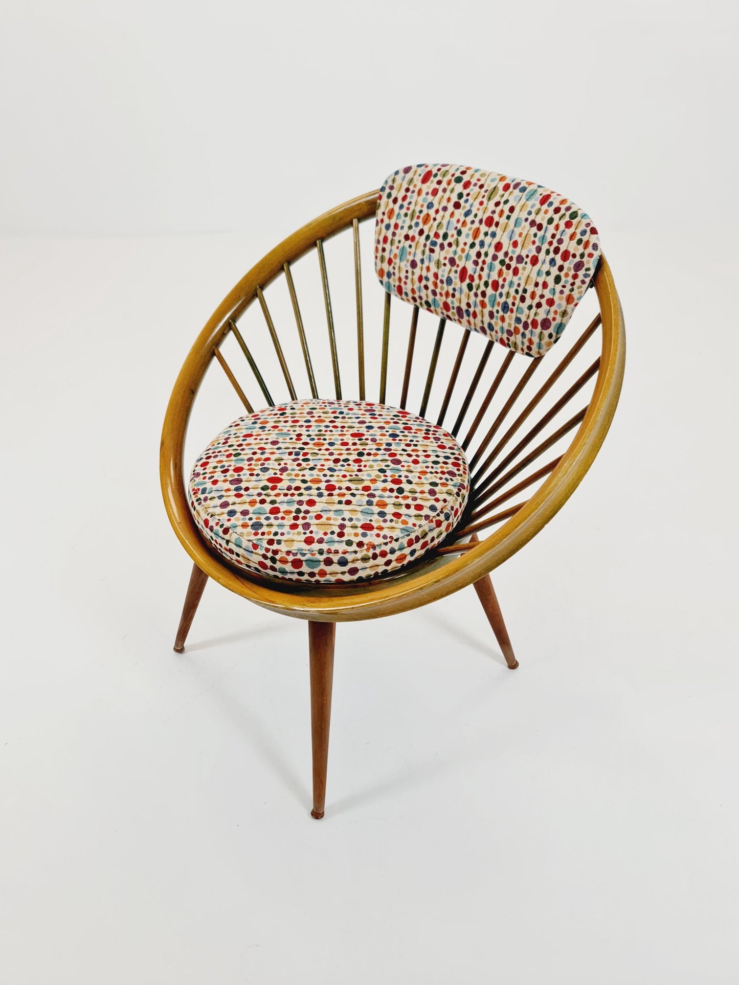 Mid-Century Modern Swedish Circlechair with Colorful Upholstery Design by Yngve Eksröm for Swedes ,1950s