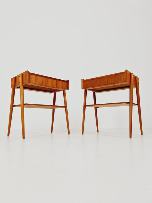 Pair of Swedish Midcentury Teak Vintage Side table/ Bedside table/ Night stand by Carlström & Co, 1960s